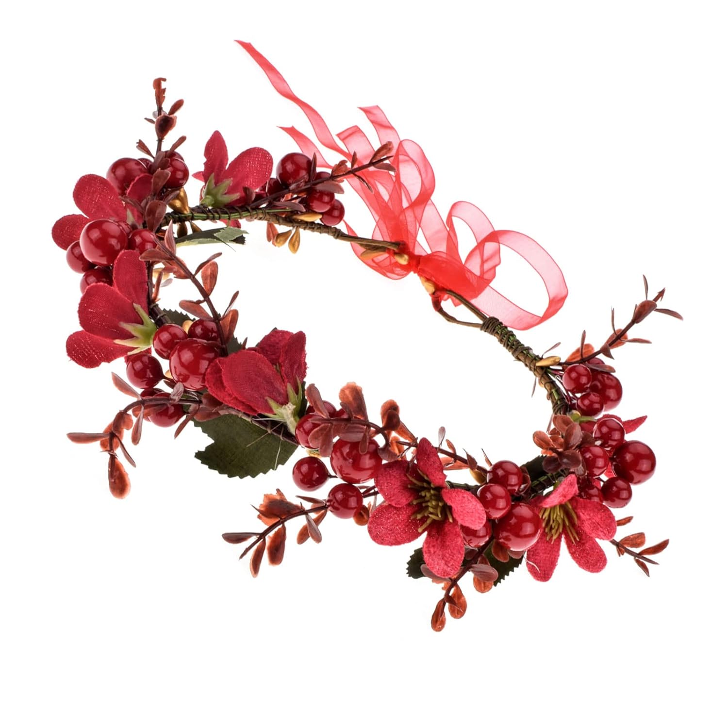 Red and Green TOECWEGR Christmas Headband Flower Crown Floral Wreath Red Berry Pine Cone Crown Forest Woodland Wedding Halo (SD-A)