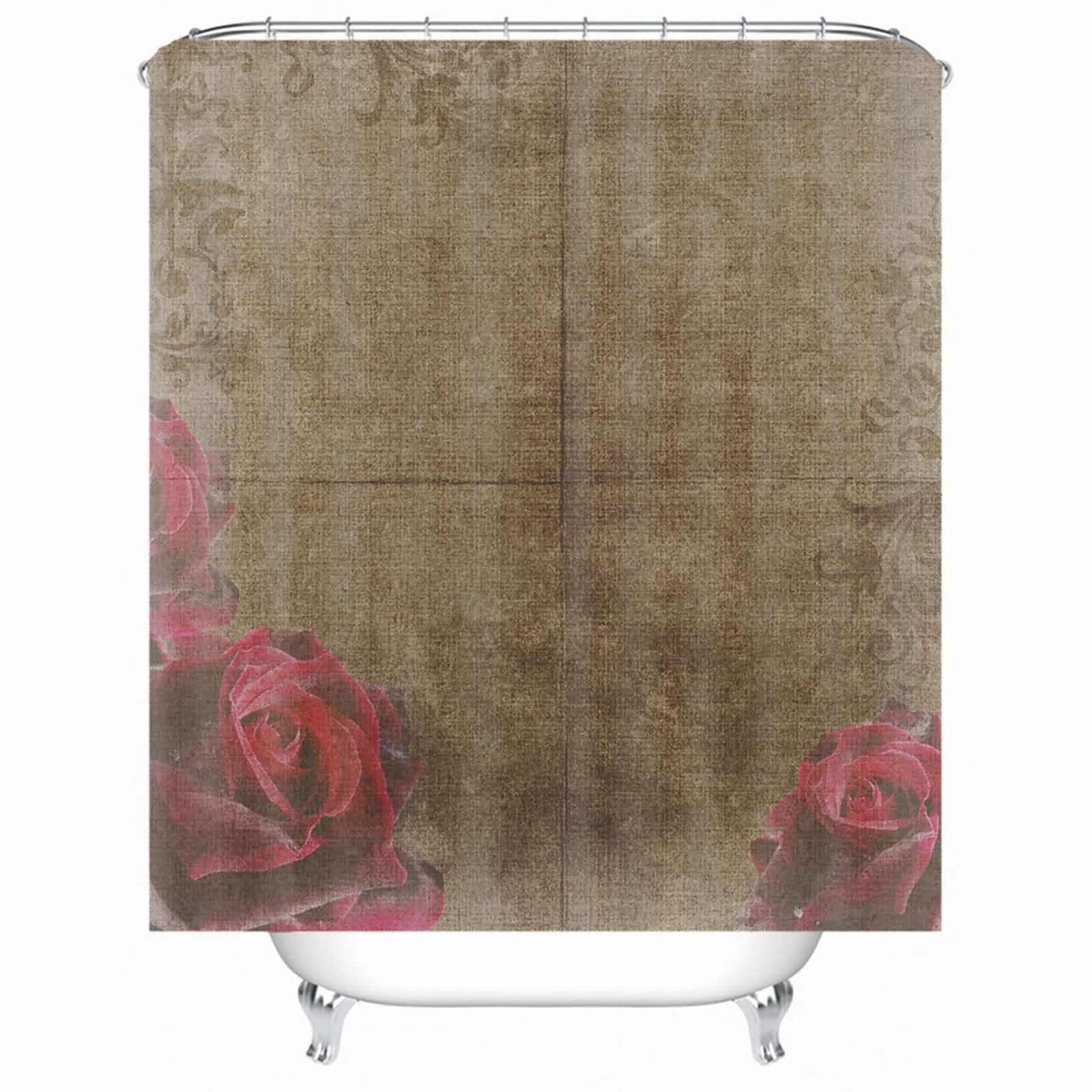Rideau de douche anti-moisissure en tissu polyester marron lavable avec anneaux de fixation