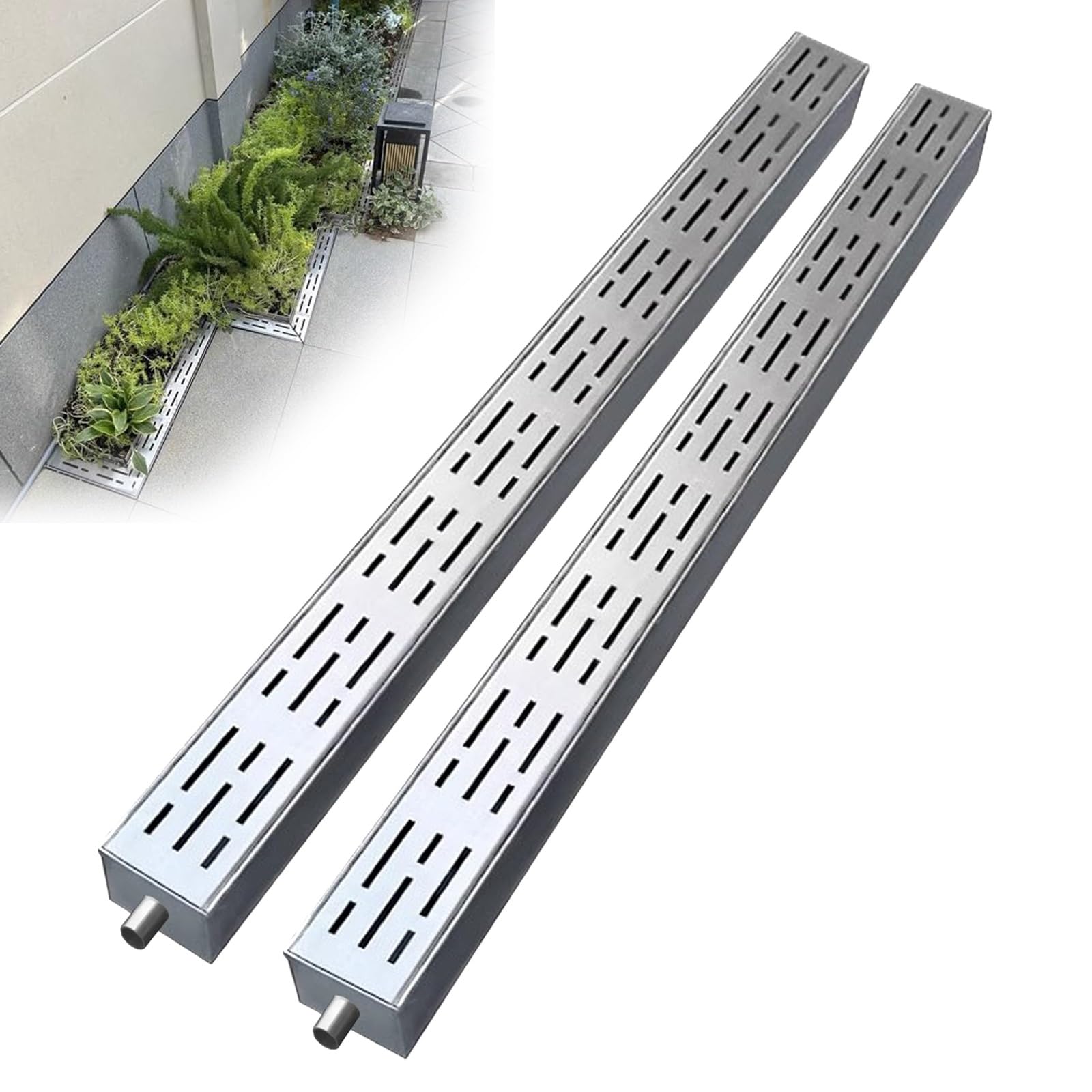 KLGFBDC Channel Drainage Kit, Stainless Steel Drainage System with Removable Cover, Suitable for Yard, Pool, Farm, Deck, and Trench Drainage Grates