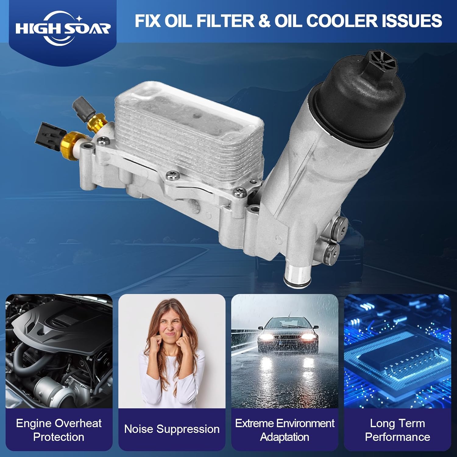 High Soar 926-959 Aluminum Oil Filter Housing with Oil Cooler for 2011-2016 Jeep Grand Cherokee Wrangler Dodge Avenger Challenger Charger Journey Caravan Durango Chrysler 300 200 Town Country Ram 3.6L