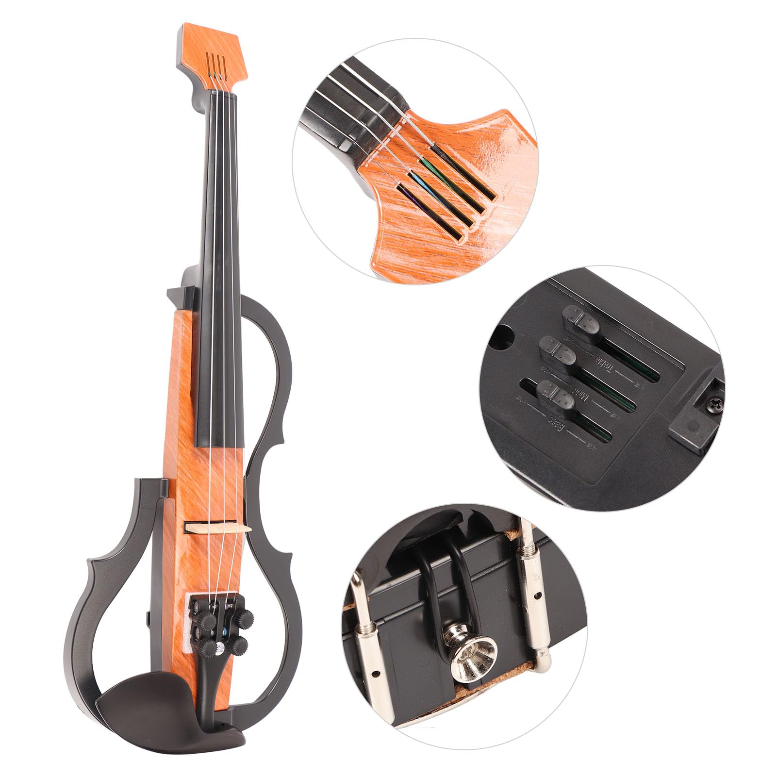 Focket Violino Elettrico, Funzione Silenziosa Qualità del Suono Regolabile Fibra di Carbonio Legno d'acero 4 4 Violino a Grandezza Naturale con Pickup Incorporato Poggiaspalla per Cuffie per