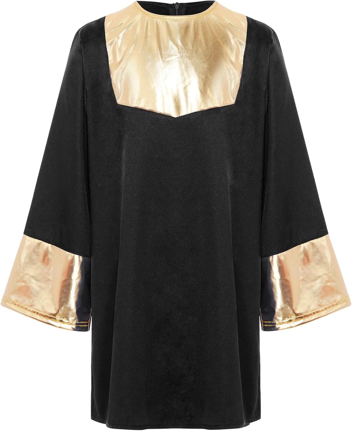 Kids Boys Liturgical Praise Dance Pullover Top Metallic Gold Long Sleeve Worship Tunic Shirt Church Robe