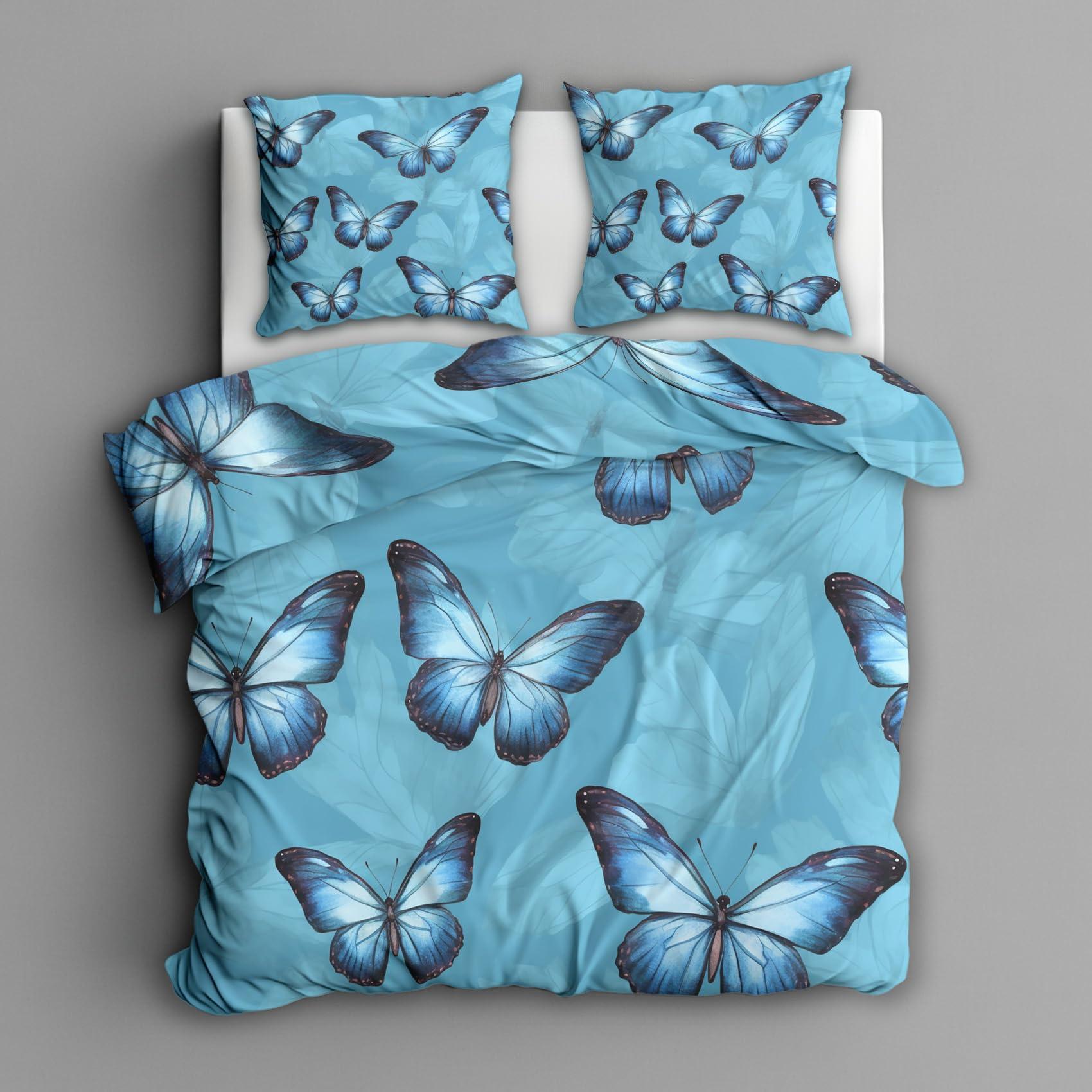 Housse de Couette 220x240 Papillon Bleu anti-plis avec fermeture éclair pour parure de lit