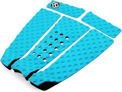 5 Piece EVA Surfboard Deck Traction Pads for Stomp Skimboards, Surf Boards, Funboard, Fish Board/Aqua Blue Gray Black