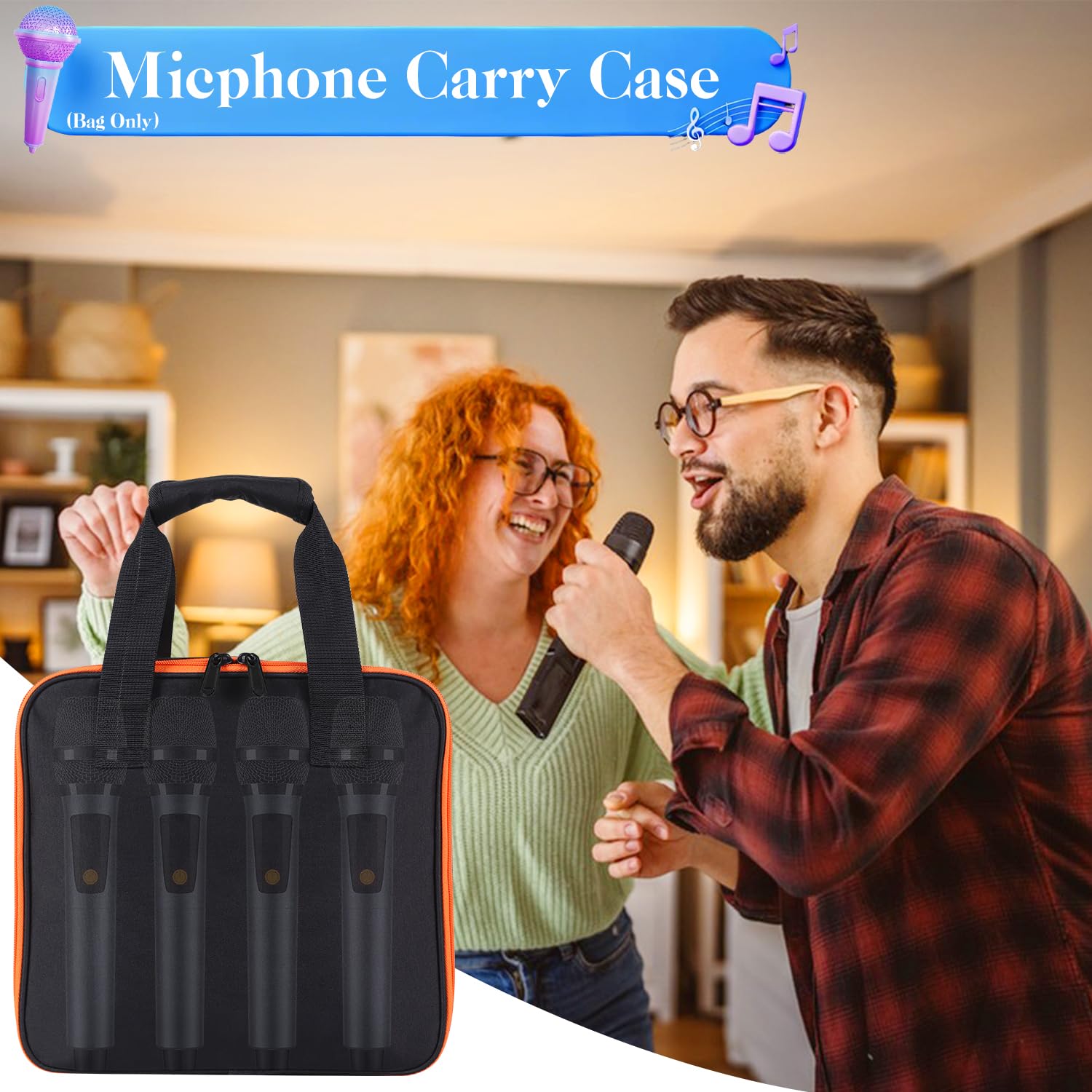 Custodia per microfono senza fili, con 8 scomparti, custodia portatile per microfono, con protezione in EVA, per canto, karaoke, feste (solo custodia)