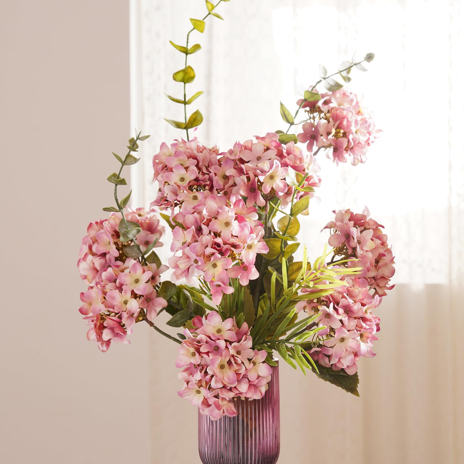 PURE HOME + LIVING Light Pink Hydranger Artificial Flower Stem - Single for Home Decor, Bedroom, Living Room, Table, Balcony, Office, Wedding, Anniversary Decorations (Without Vase Pot) Pack of 1-image-19