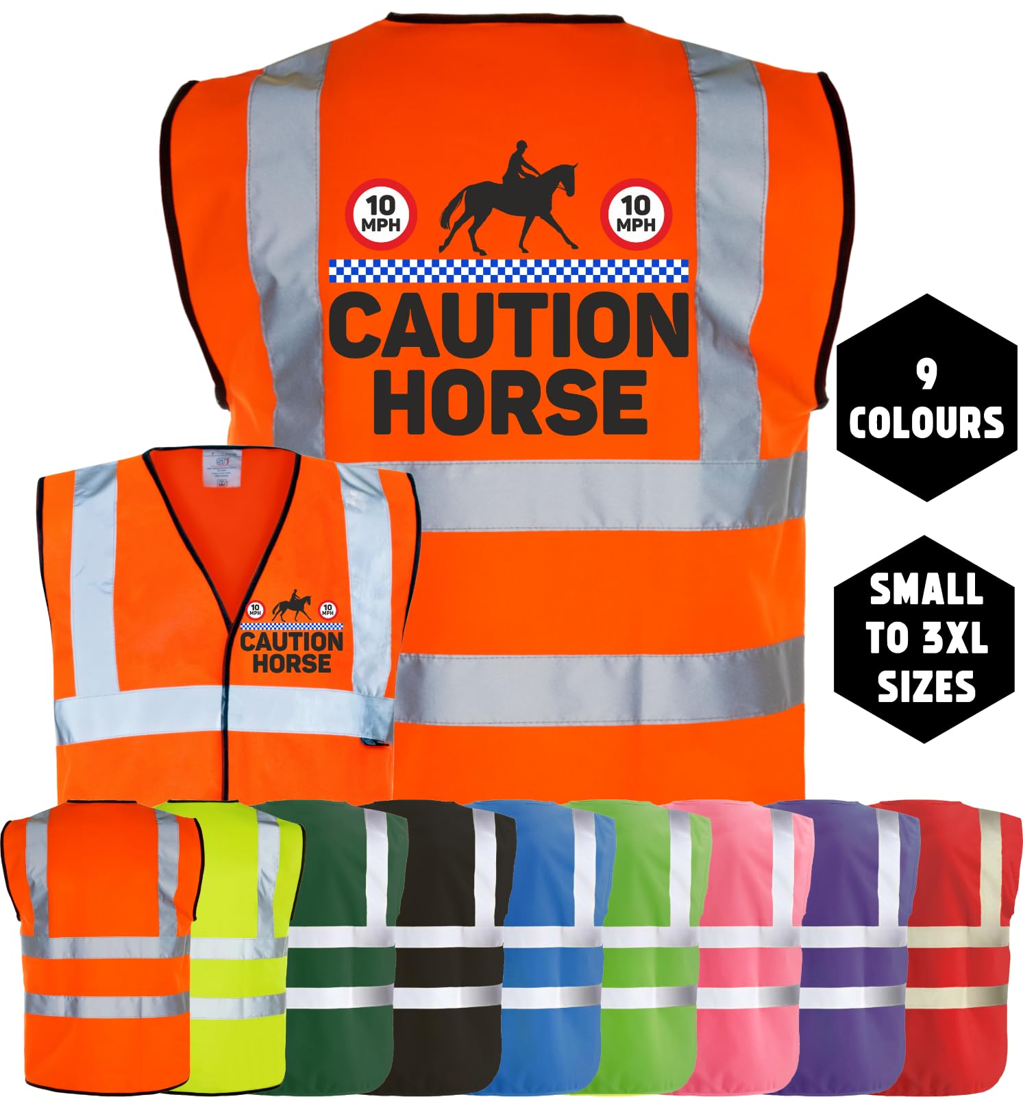Corporate Togs Equine Hi-Vis CAUTION HORSE, Horse Equestrian Rider Safety Vest Tabard - Image 2