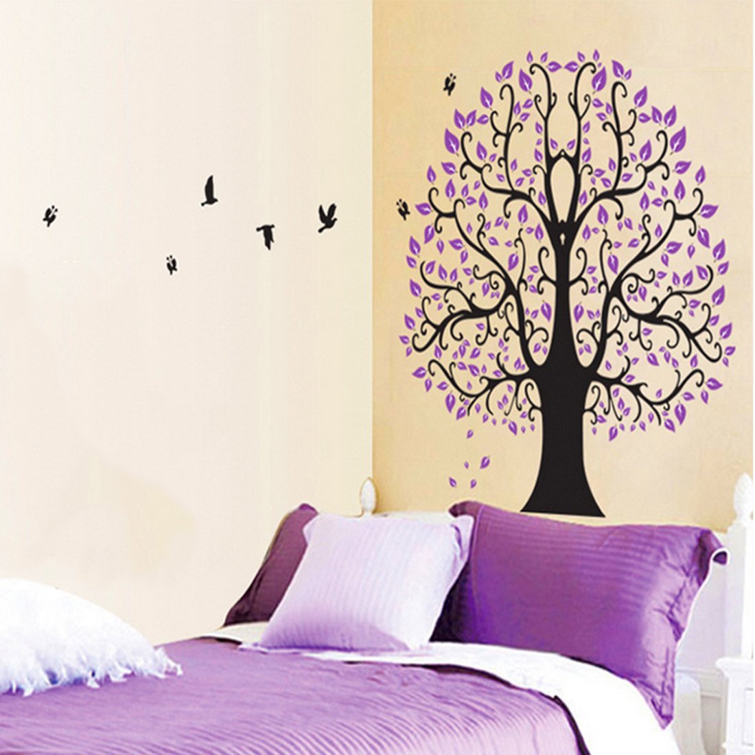Removable Wall Decal Sticker - Colorful Tree With Owls, Birds, Butterflies | Nursery, Kids Room, Playroom Decor