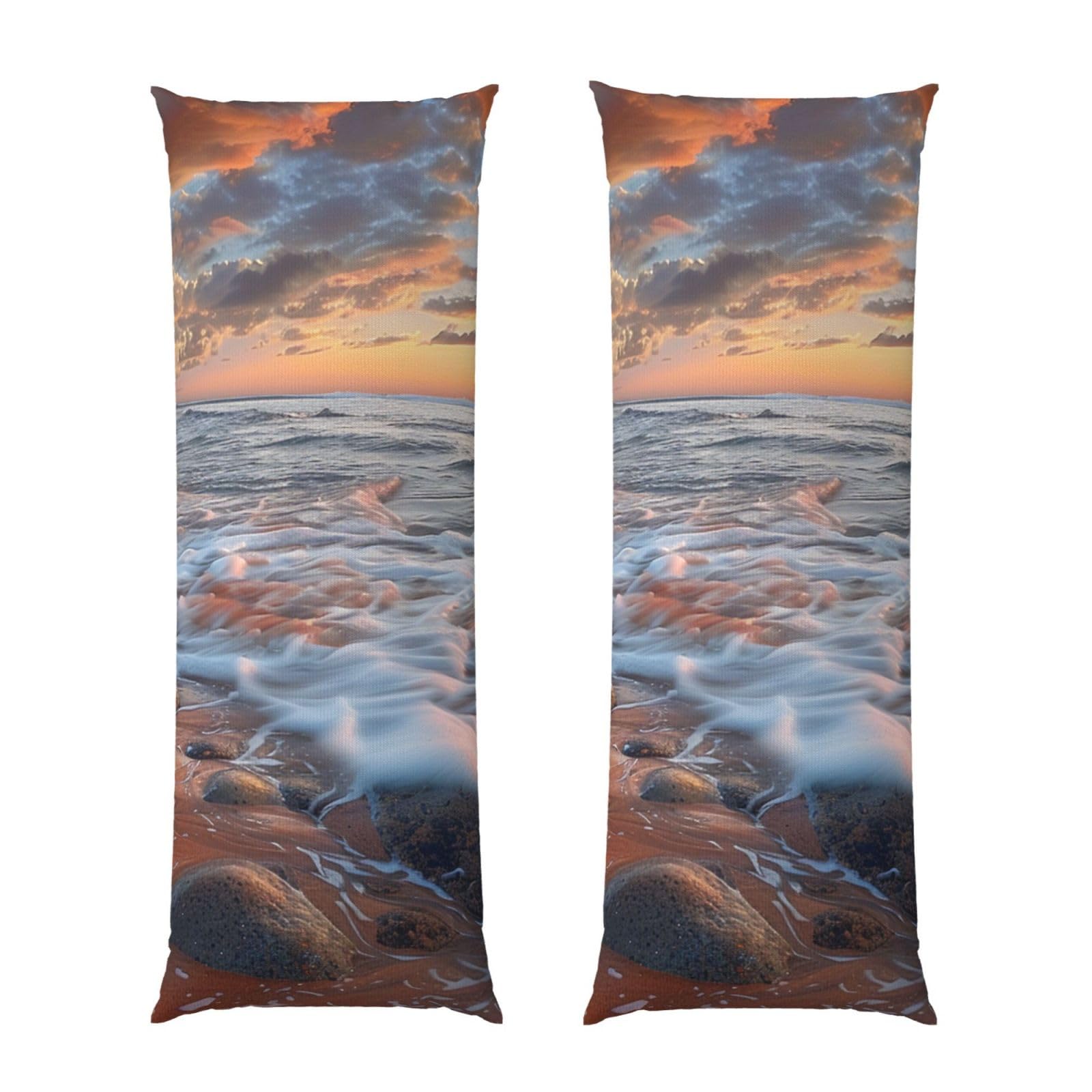 Body Pillow Cover 20x54 Inch, Beach Maui Hawaii Sunset Sea Waves Clouds Print Long Lumbar Pillow Case with Zipper Long Body Pillowcase Decorative for Bed Sofa Bedroom