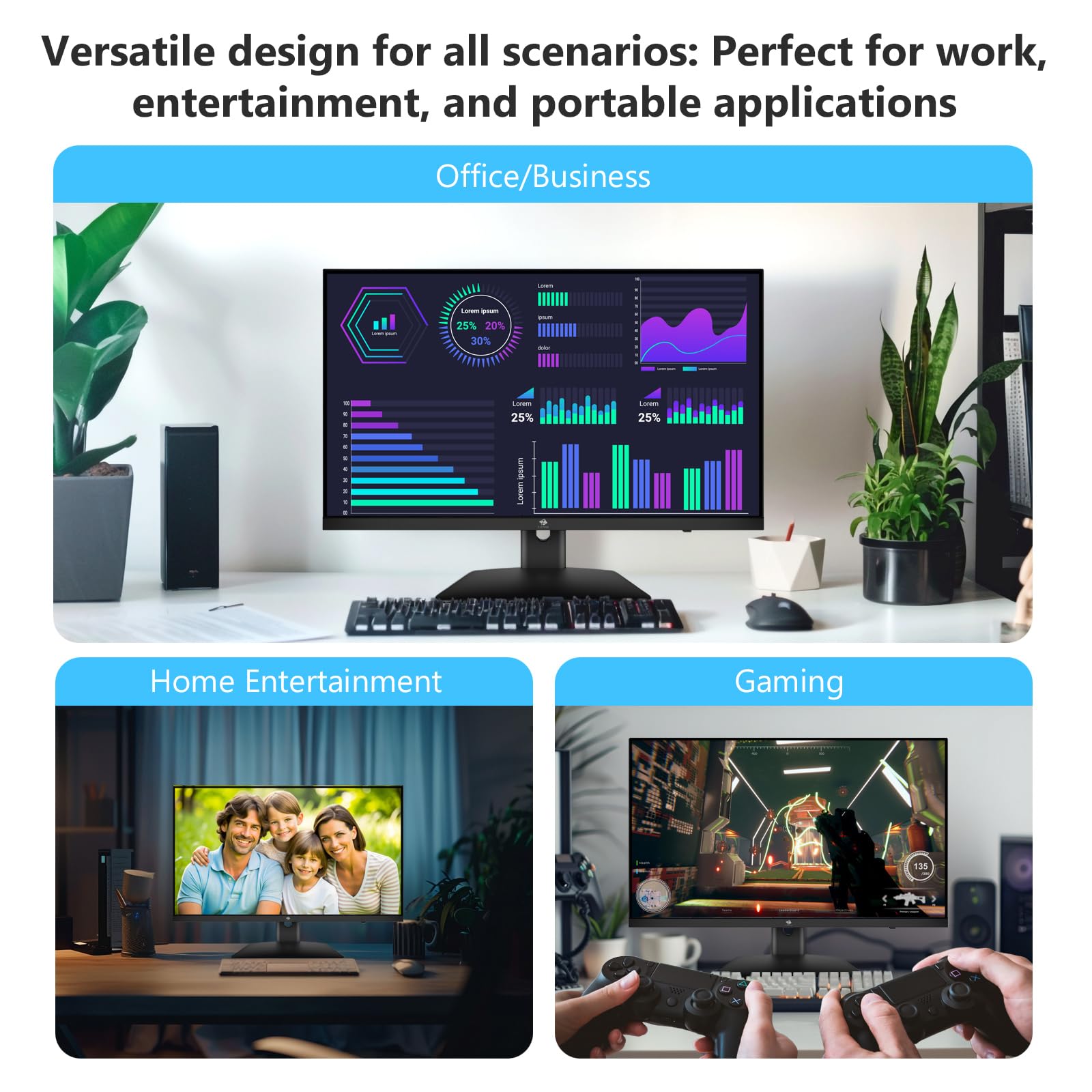 Z-Edge 27 Zoll 4K Monitor UHD 3840x2160 IPS Panel 60Hz LED Monitor, 250cd/m² Helligkeit, HDR10, FreeSync, Flimmerfrei, HDMI x2, DisplayPort x2, VESA Kompatibel, Schwarz