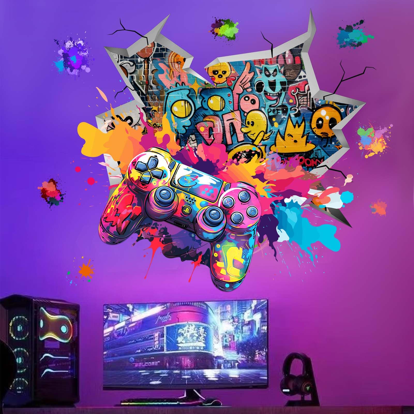 Gamer Bedroom Wall Stickers for Boys: Peel and Stick Cool Gaming Video Gameing Wall Decals - Image 2