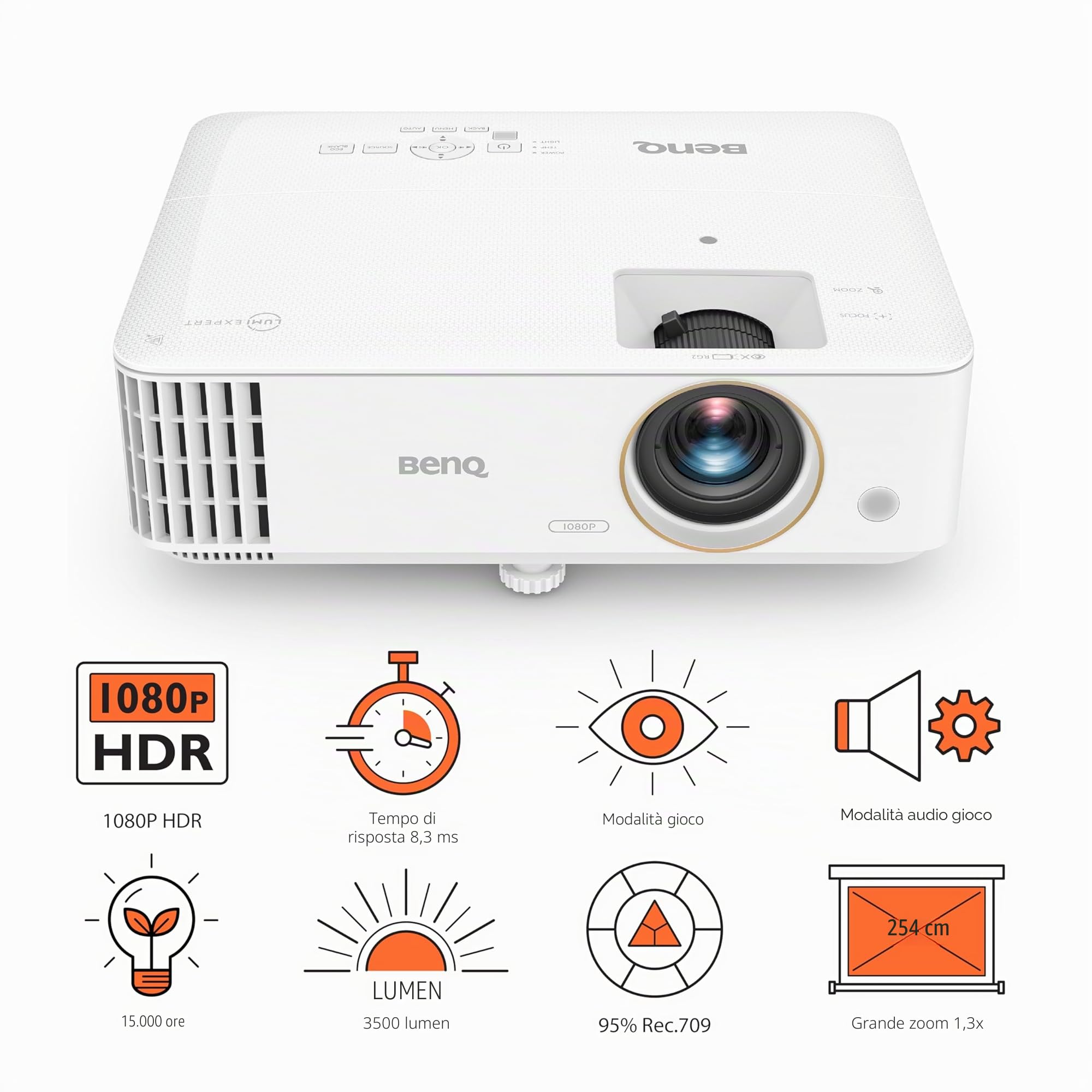 BenQ TH685i Videoproiettore da Gaming 1080p - Supporto a 4K HDR - Refresh Rate a 120Hz - 3500 Lumen ANSI - Bassa Latenza a 8.3ms - Modalità Migliorata di Gioco