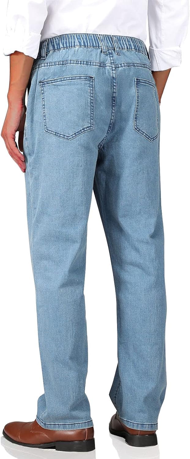 Soojun Mens Elastic Waist Jeans Relaxed Fit with Zipper and Button - Image 3