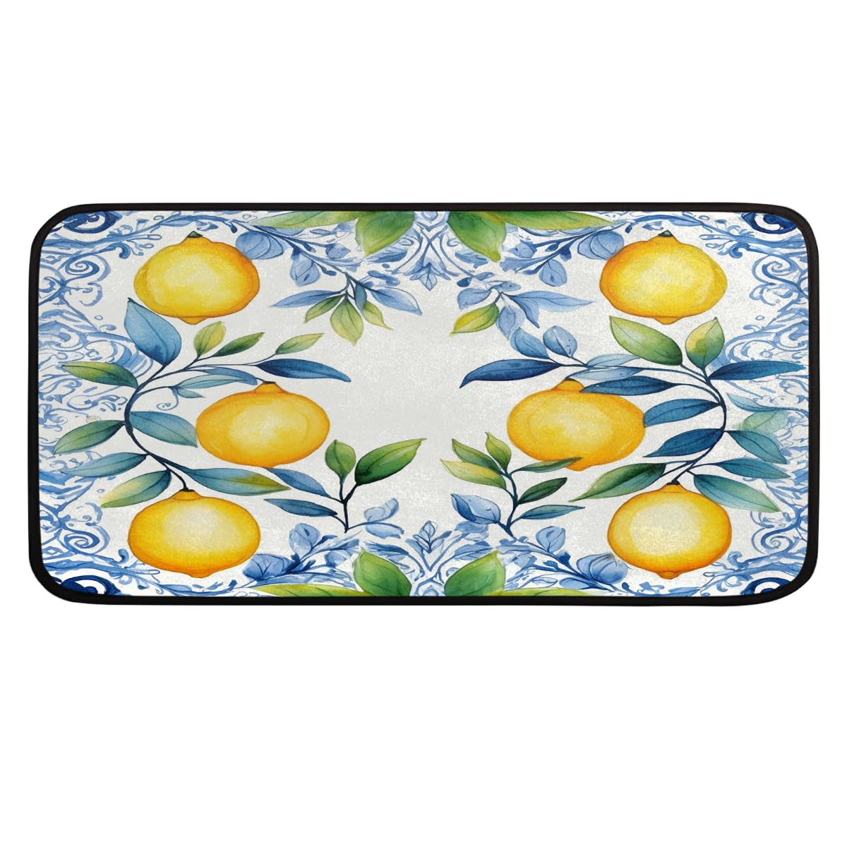 Tapis de cuisine ethnique citron 99x51 cm lavable et antidérapant