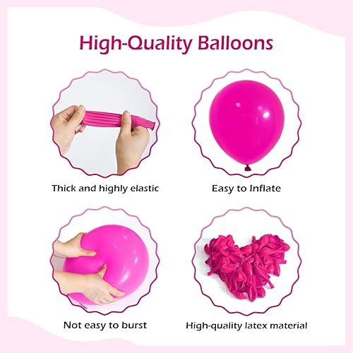 Miniatura 3 de FOTIOMRG Kit de arco de guirnalda de globos de color rosa intenso, 18, 12, 10, 5 pulgadas, globos de látex de color rosa intenso, paquete de