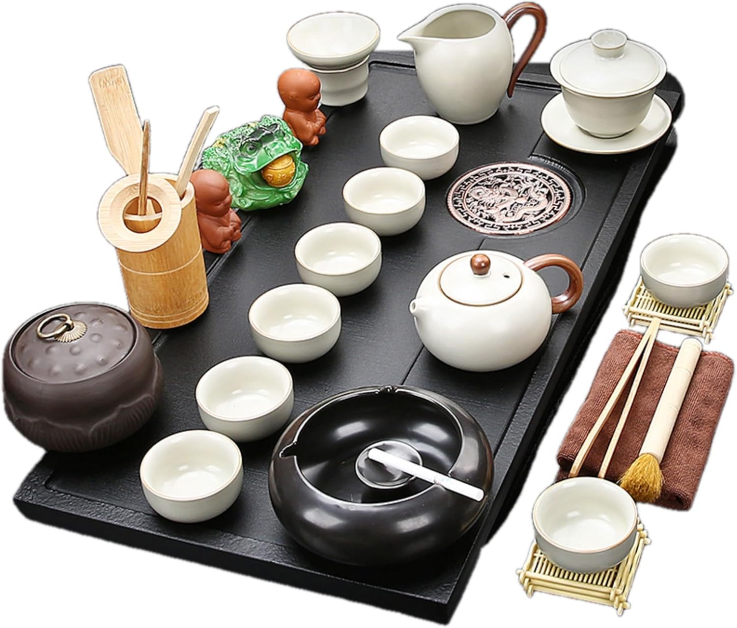 MOYEE 茶具套装家用客厅乌金瓷石茶盘 Chinese Gongfu Tea Tray 排水小型石英石茶台办公泡茶海整套 A113