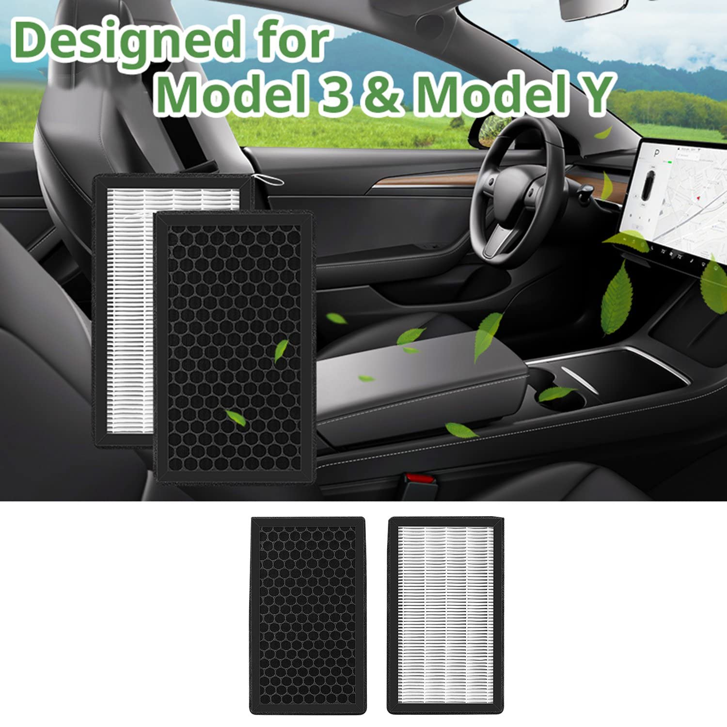Filtro de aire HEPA para cabina de coche modelo 3 Y, repuesto con kit de herramientas, carbón activado, 4 unids/set