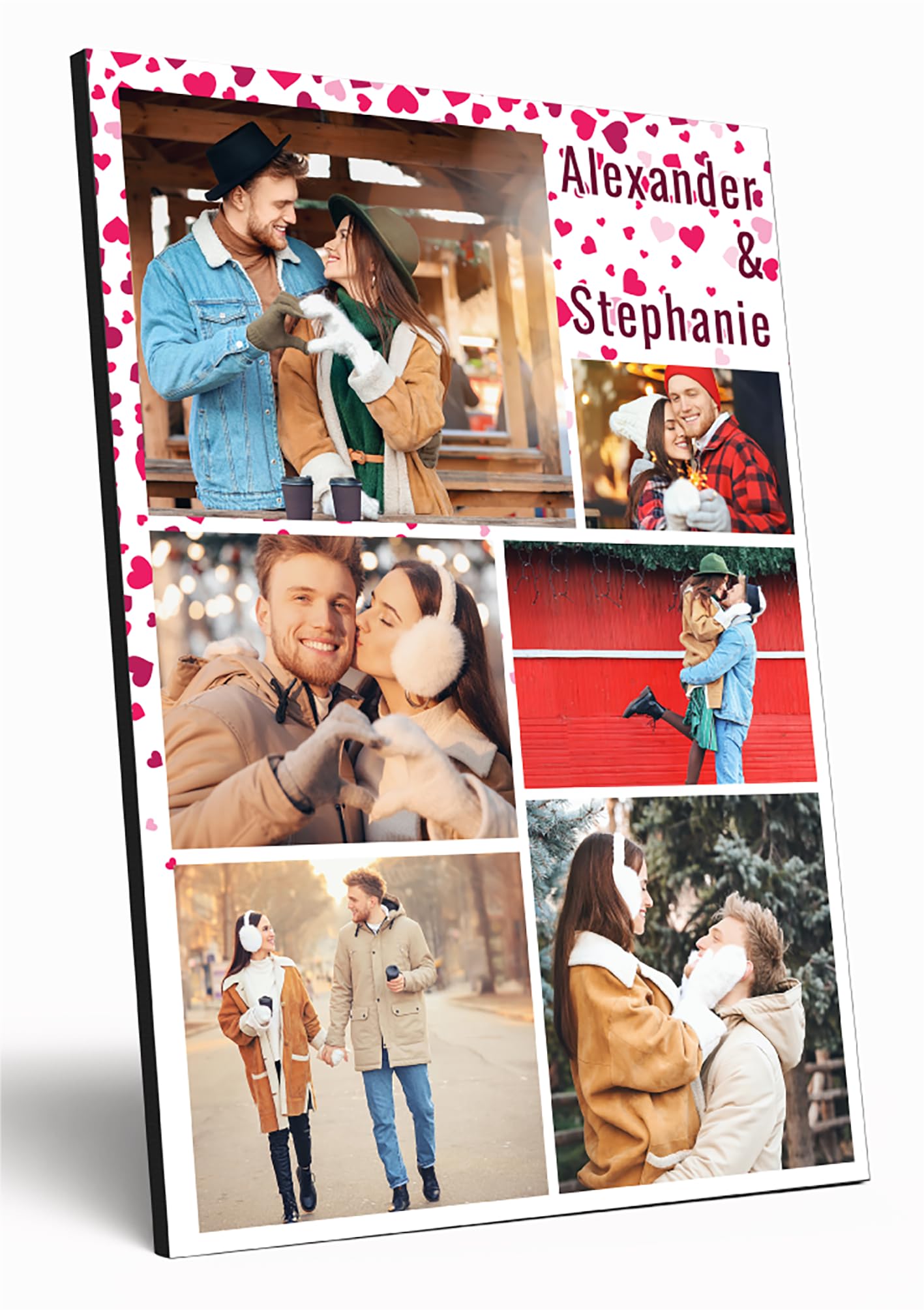 Personalised Love Collage Wooden Wall Art A4 Photo Print 6mm MDF Gift for Valentine's Day Weddings Anniversaries Couples Romantic Gift