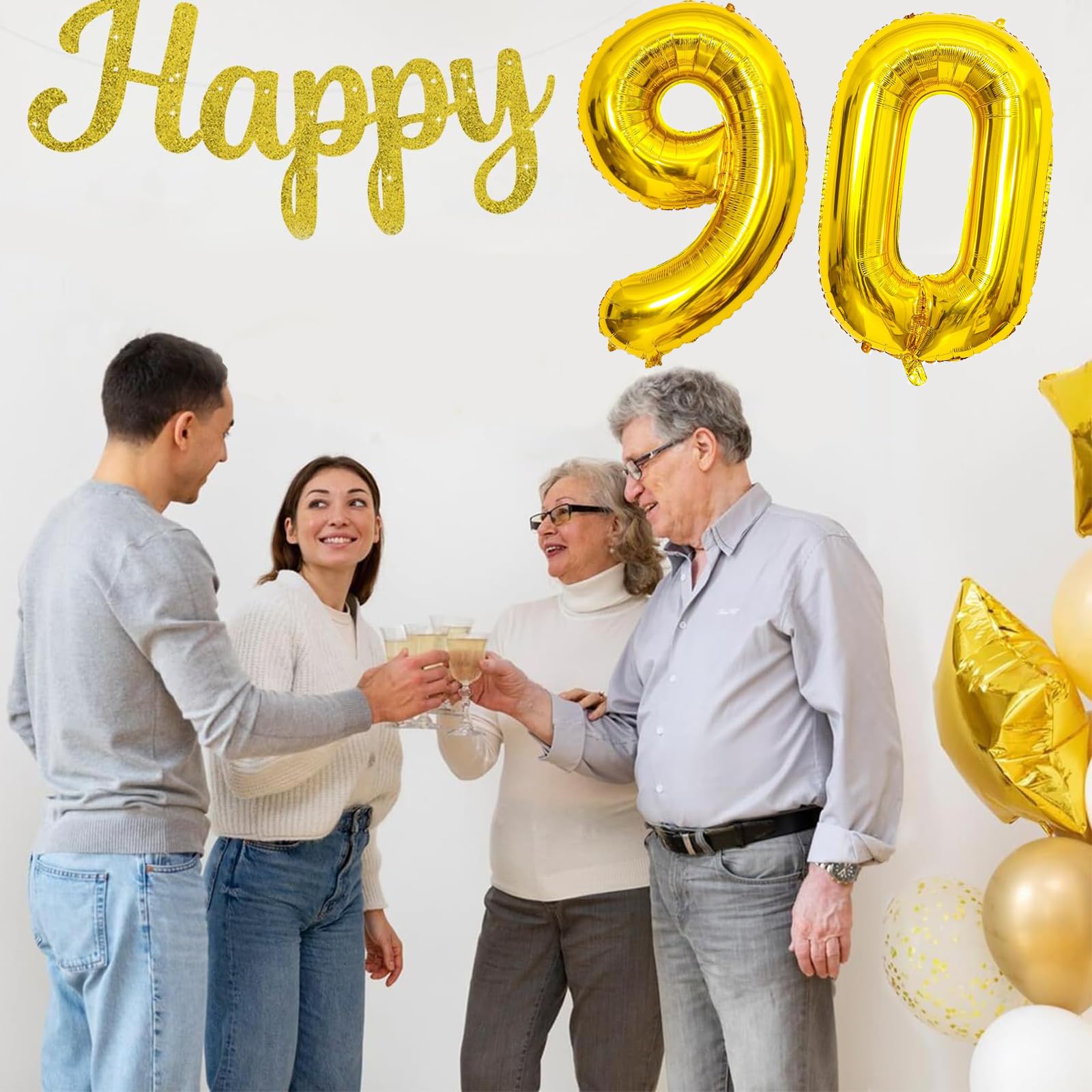Set Palloncini 90 Anni Compleanno: Decorazione Marrone, Oro Rosa E Nera Per Festa Donna E Uomo