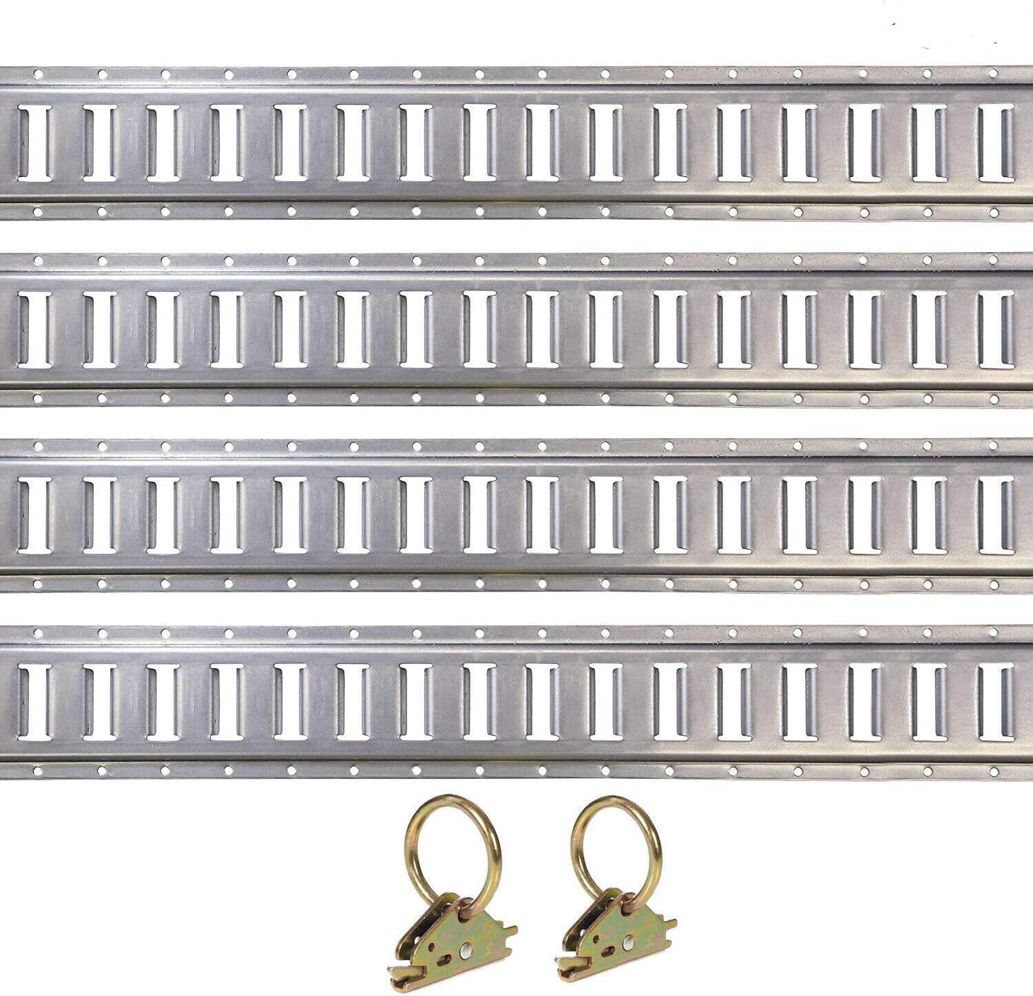 BUCKHORNOFFROADRail Steel E-Track Tie-Downs Horizontal E-Tracks Bolt-On Tie Down Rails for Cargo on Pickups Trucks Trailers Vans Pack of 4 (2 FT)