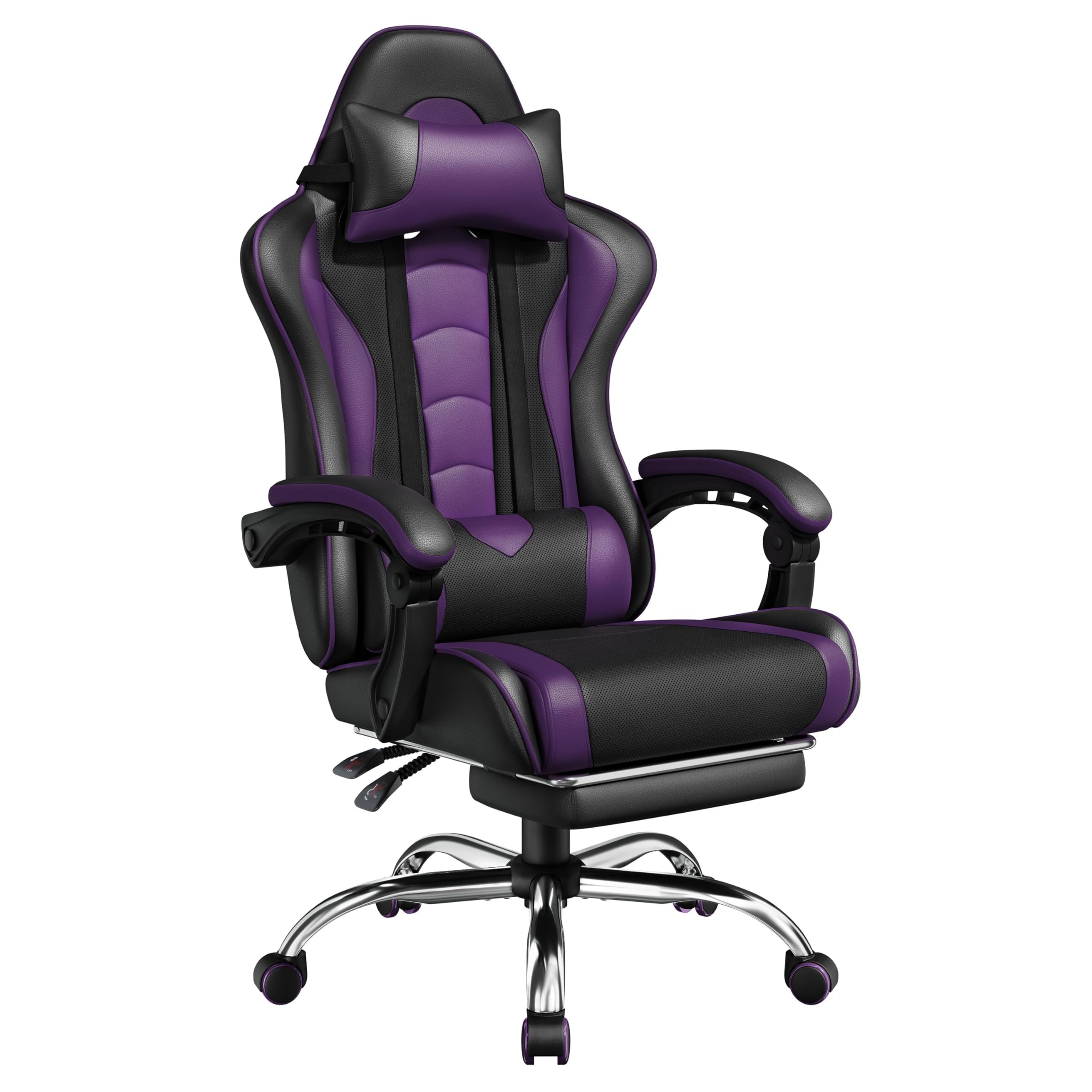 Yaheetech Gaming Chair, Video Game Chair with Massage Lumbar Support and Footrest Height Adjustable Ergonomic Computer Chair with Swivel Seat and Headrest Black/Purple