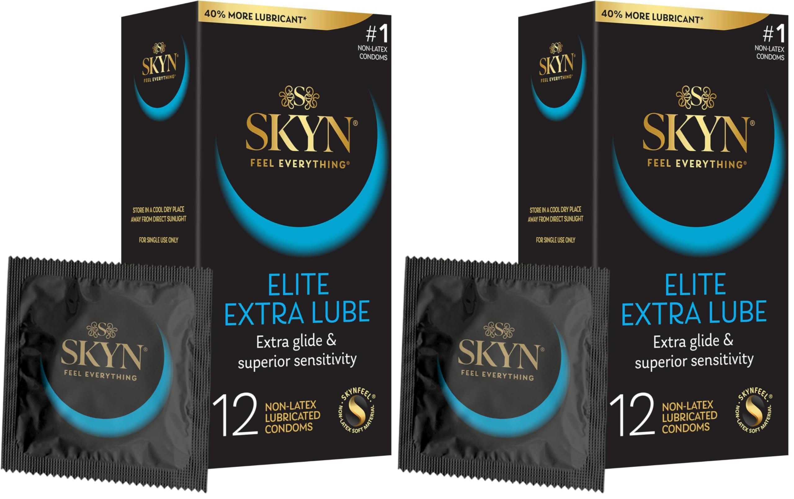 SKYN Elite Condoms, Latex-Free, Lubricated | Ultra-Thin | Extra Lube | 12 Count | Pack of 2