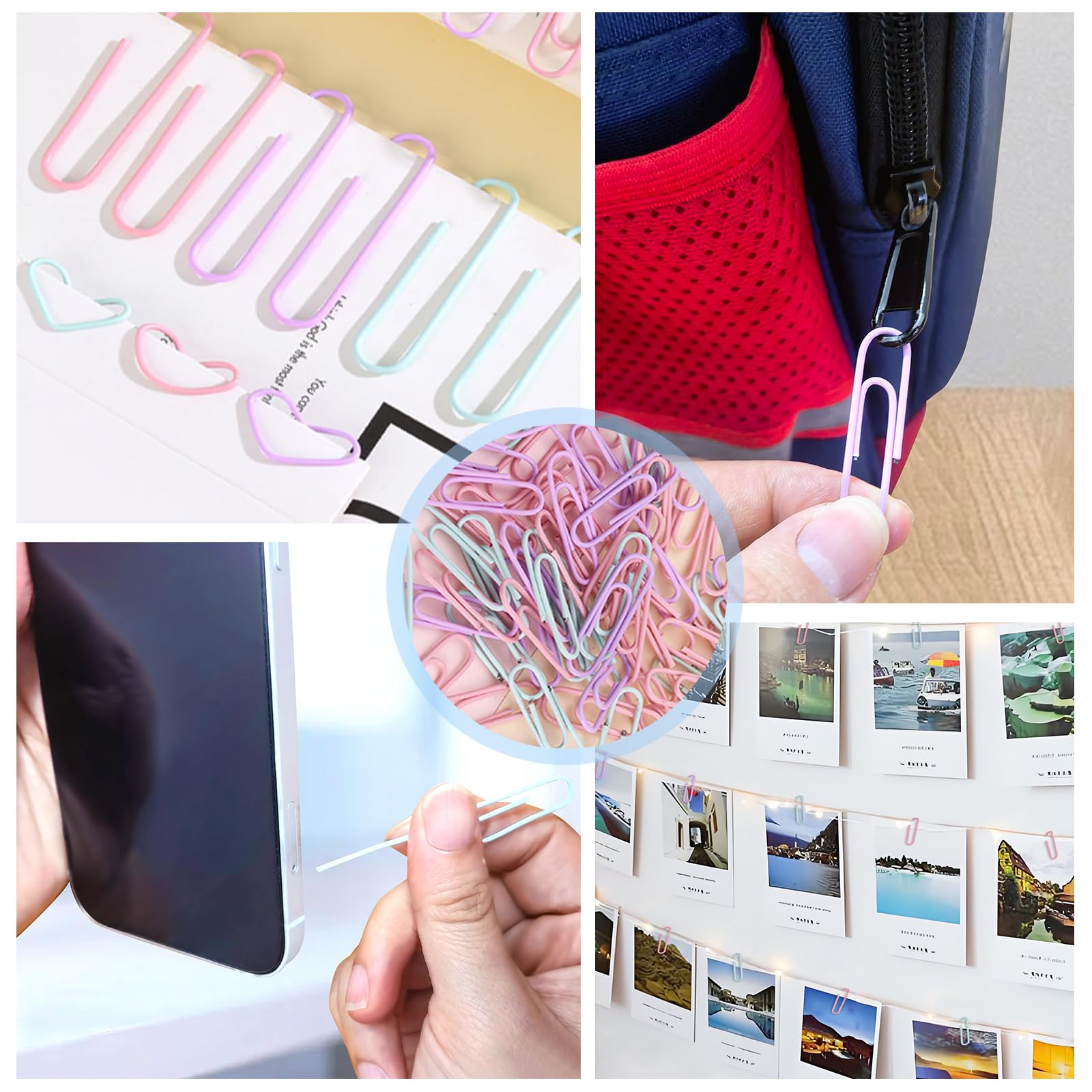 Paper Clips and Binder Clips Assorted Sizes, 240 PCS Colored Office Clips Set Large Medium Small Paper Clamps Paperclips Push Pin Thumb Tacks, College Supplies Home Office Supplies Document Organizing