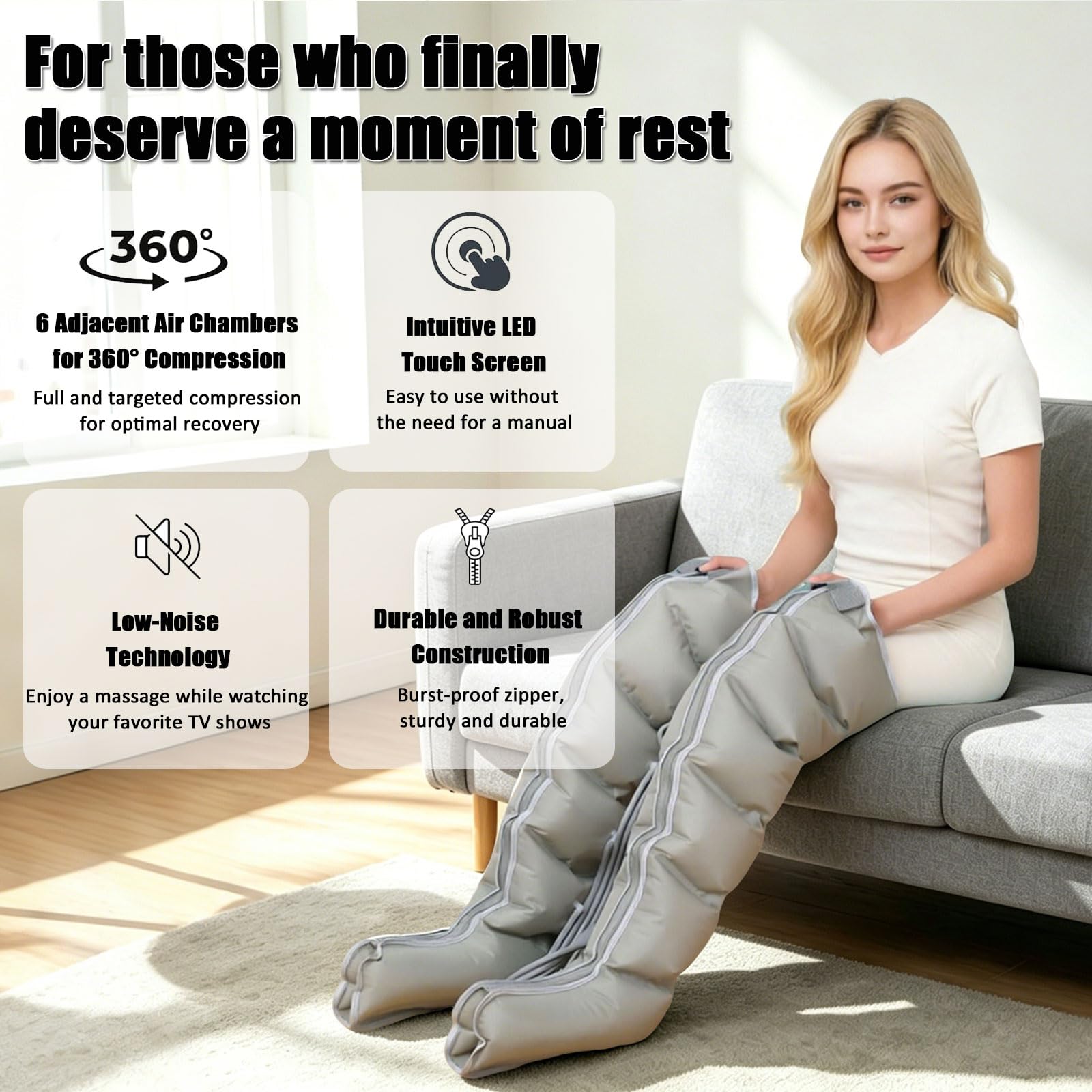 Presoterapia para Casa, Botas de Presoterapia Piernas y Abdomen Brazo, Máquina de Masaje de Compresión de Aire 6 Cámaras, Control Remoto 0-60 Min 0-240 MmHg, Mejora Circulación