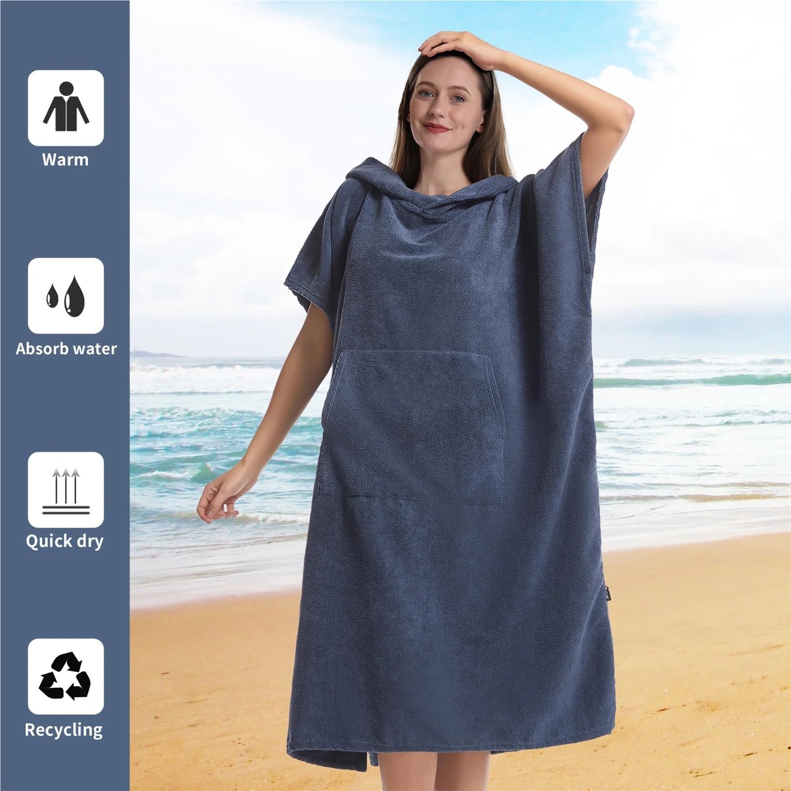 Accappatoio Poncho da Surf, Asciugamano, for, Nuoto, Immersioni, Spiaggia Poncho da Spiaggia(Black)