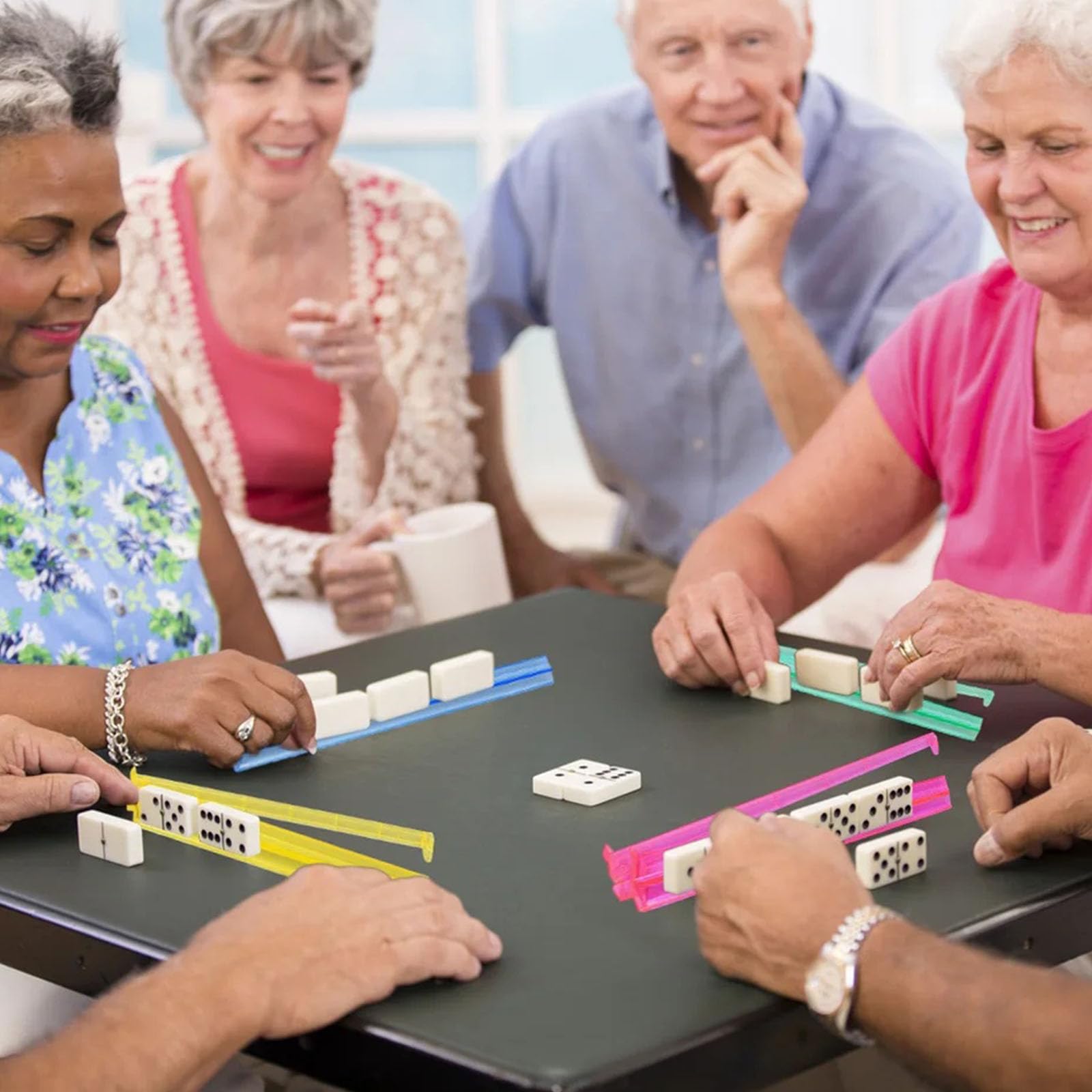 Lot de 4 supports Mahjong élégants en acrylique avec poussoir, organiseur de carreaux, pour activités de fête décontractées, professionnelles