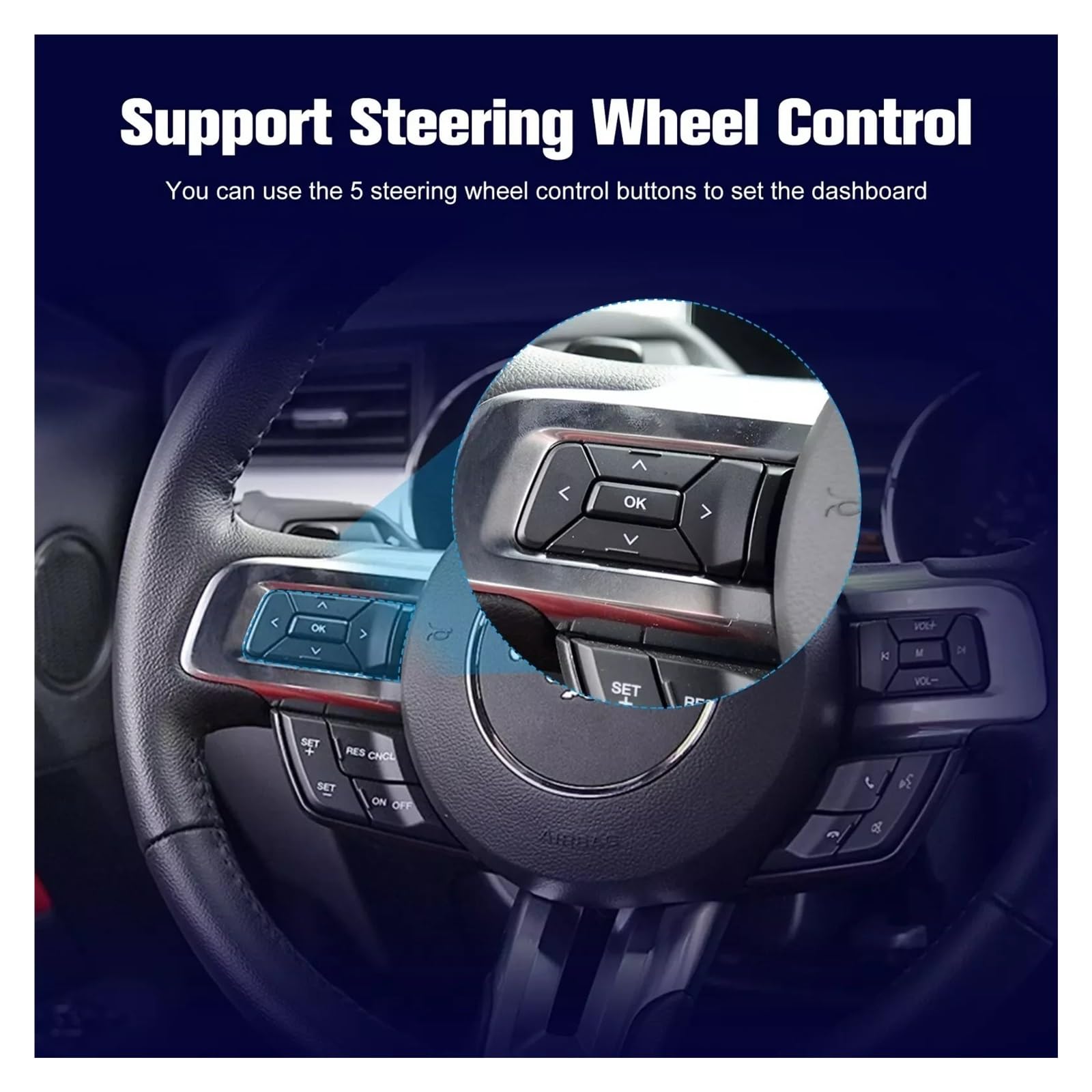 Panel de instrumentos digital de 12,3 pulgadas compatible con Ford Mustang (2015-2021), odómetro, tacómetro y compatibilidad con iOS y Carplay.(LHD)