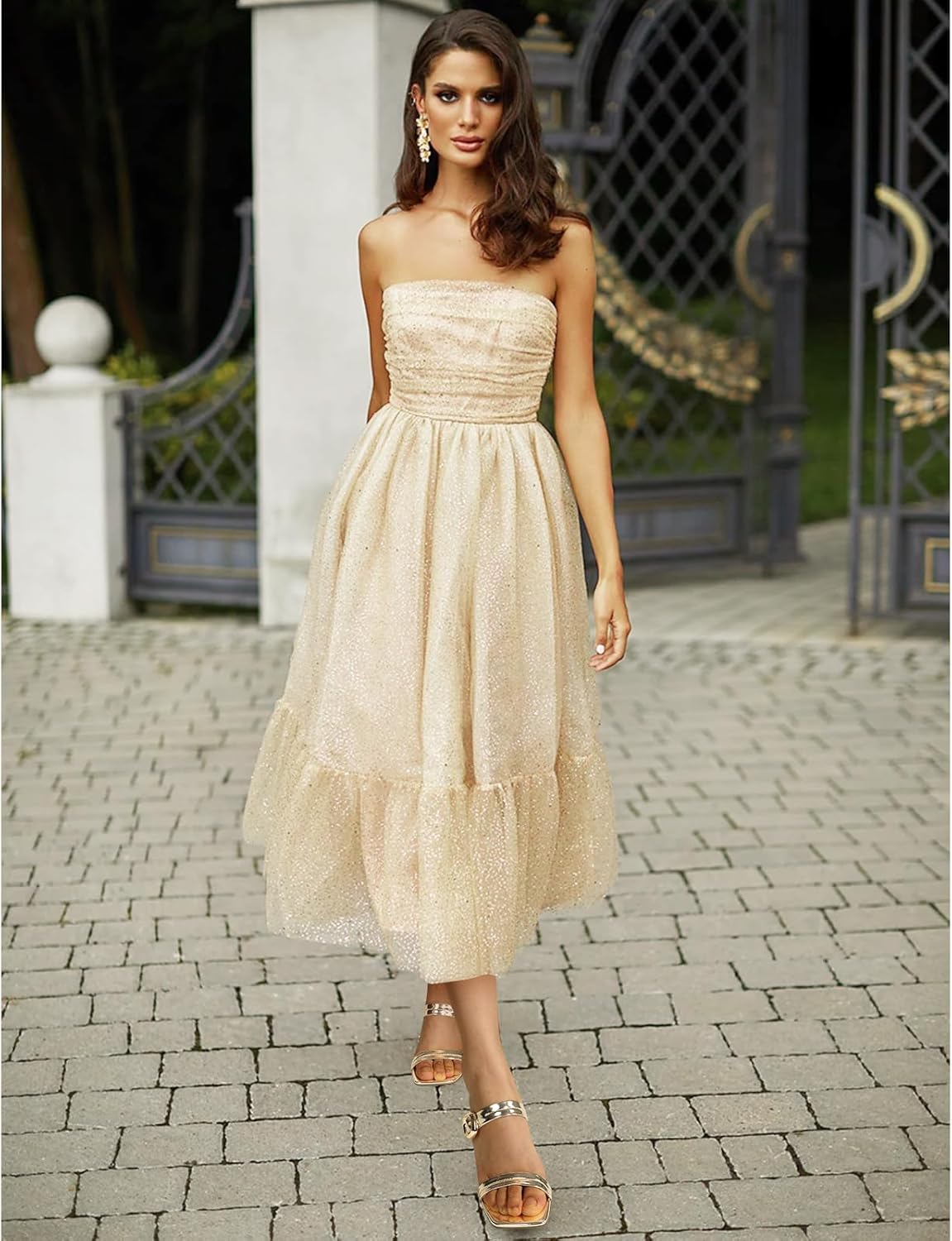 Women Square Open Toe Heels Comfortable Sexy Summer Cute Back Strap Heeled Sandals Wedding Party Dress Shoes for Women Two Strap Slip On Mules - Image 3