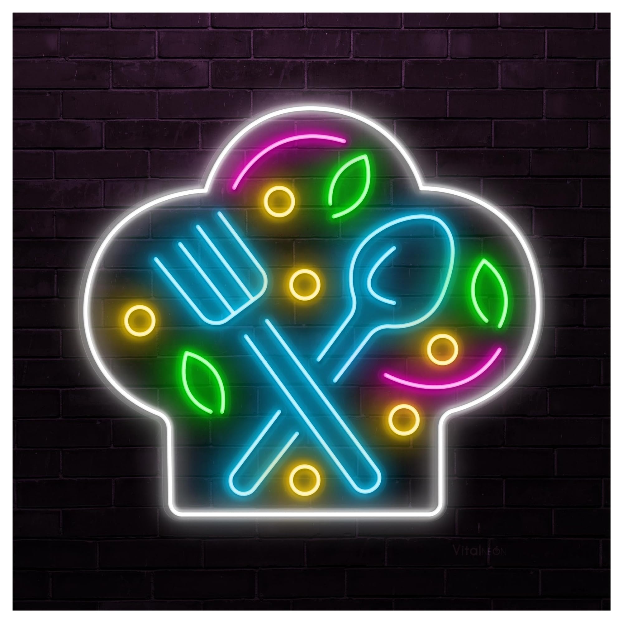 RONGCH Hanging Art Signs Chef Hat Neon Sign Kitchen Light Restaurant Wall Decor Knife Spoon Art Home Hanging 50cm