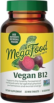 MegaFood Vegan Vitamin B12 with Vitamin B6, B12 and Folic Acid Supplements for Women and Men Supports Cellular Energy Metabolism, Nervous System Health & Cardiovascular Function - 30 Mini Tablets