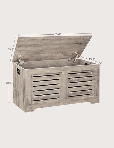 Miniatura 3 de DINZI LVJ Baúl de almacenamiento, caja de juguetes de madera de 39.4 pulgadas con 2 bisagras de seguridad, banco de almacenamiento retro para