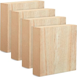 Bright Creations Unfinished MDF Wood Blocks for Crafts - 4x4 Inch Blank Squares, 1 Inch Thick, Pack of 4 - Painting, Carving, DIY Decor