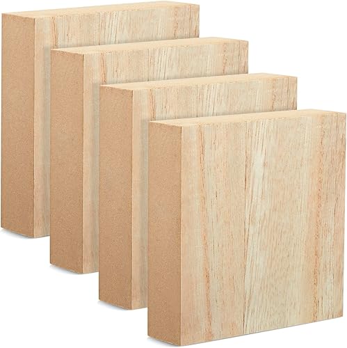 Bright Creations Bloques de madera para manualidades, cuadrados de madera para manualidades, bloques de madera en blanco para pintar y tallar, 4 x 4