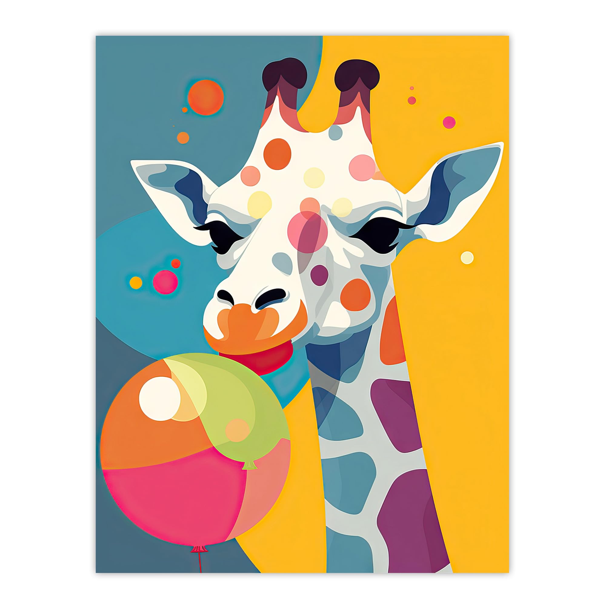 Artery8 Cute Colourful Giraffe With Balloon Graphic Artwork Zoo Animal Birthday Party Kids Bedroom Painting Large Wall Art Poster Print Thick Paper 18X24 Inch