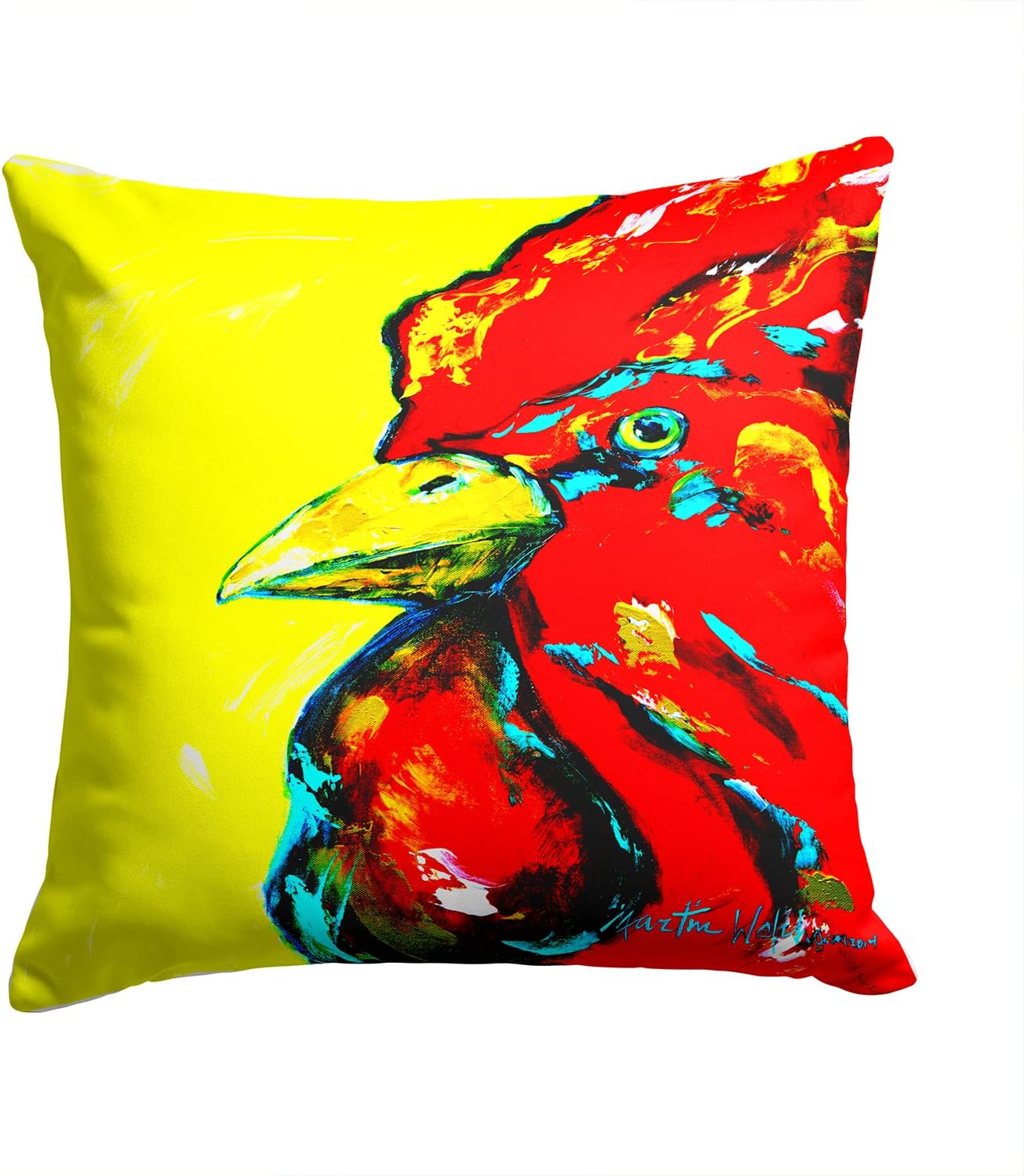Caroline's Treasures MW1138PW1414 Rooster Big Head Fabric Decorative Pillow Machine Washable, Indoor Outdoor Decorative Pillow for Couch, Bed or Patio, 14Hx14W