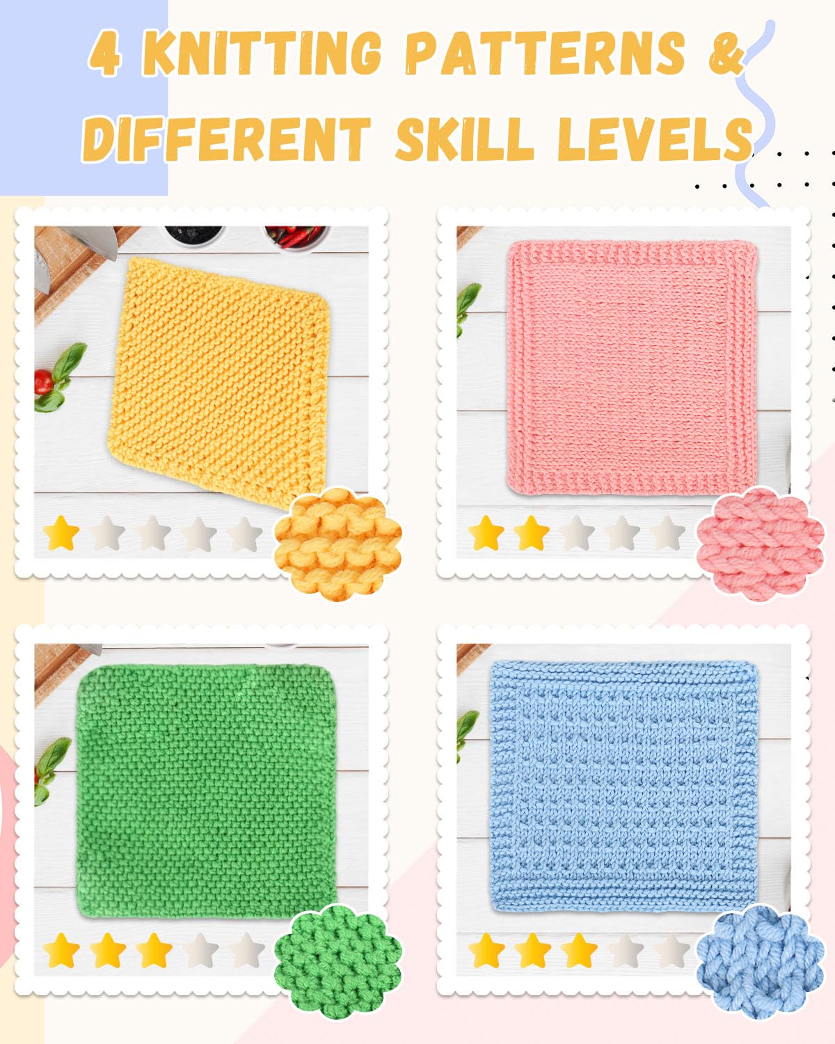 Aeelike Kit per lavoro a maglia per principianti, kit completo all'uncinetto per principianti, facile da usare, con ferri da maglia, filo di cotone, panno per imparare a lavorare a maglia con