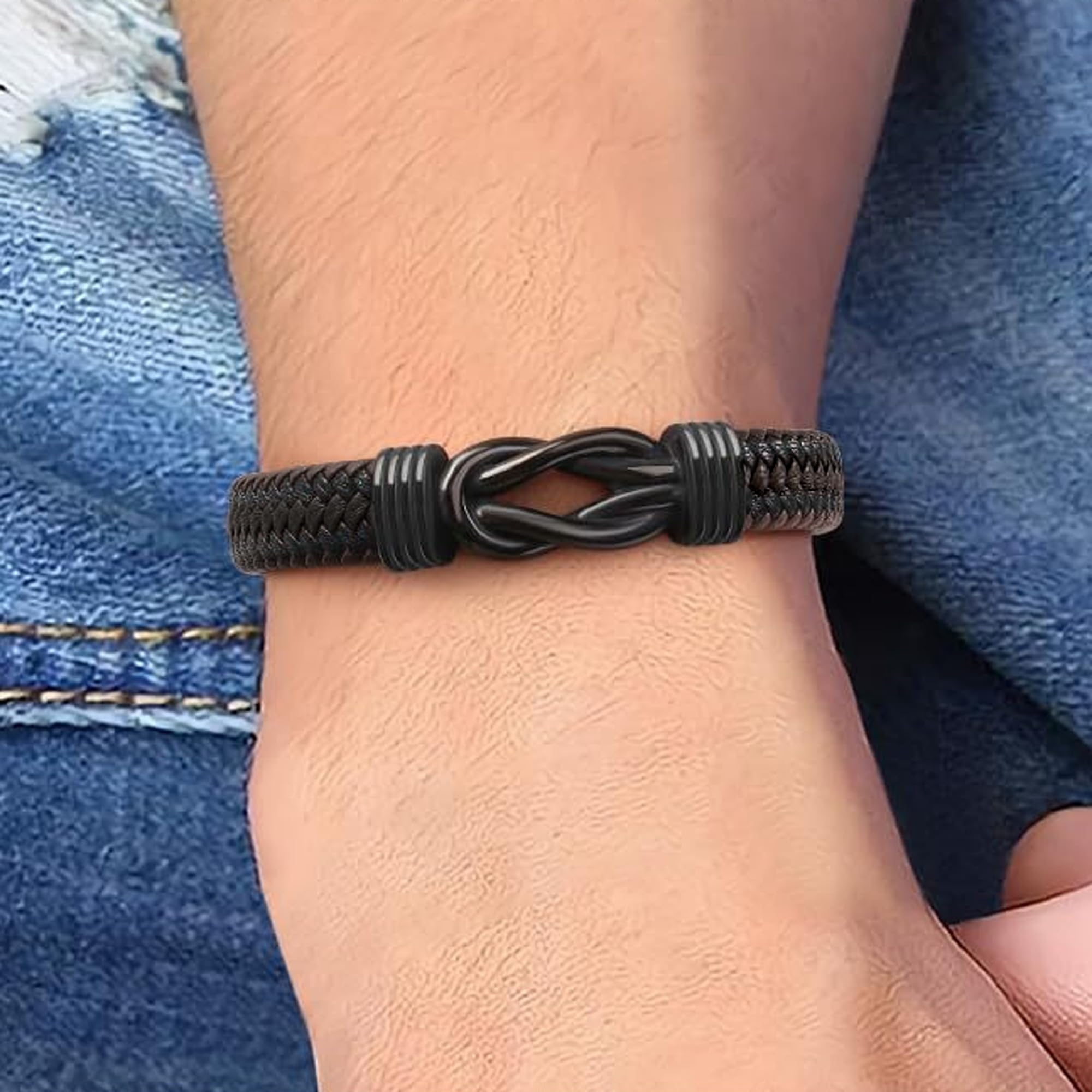 Pulsera de urna para cenizas humanas, pulsera de cuero con nudo de cremación, pulsera de acero inoxidable para recuerdo, joyería para hombres, Acero inoxidable, No es una piedra preciosa 7