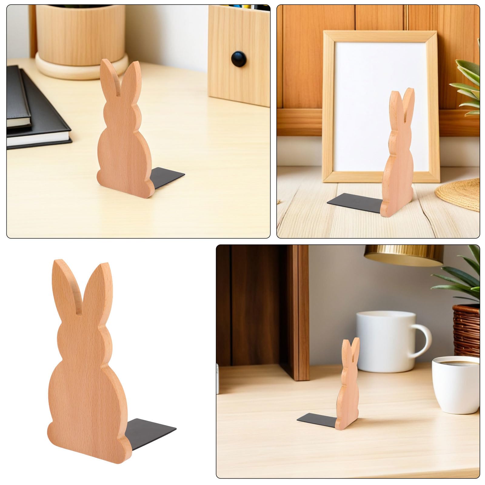 Healeved 2 sujetalibros Decorativos de Conejo de Pascua de Madera para Libros Pesados, Organizador de estantería de Escritorio para el hogar y la Oficina.