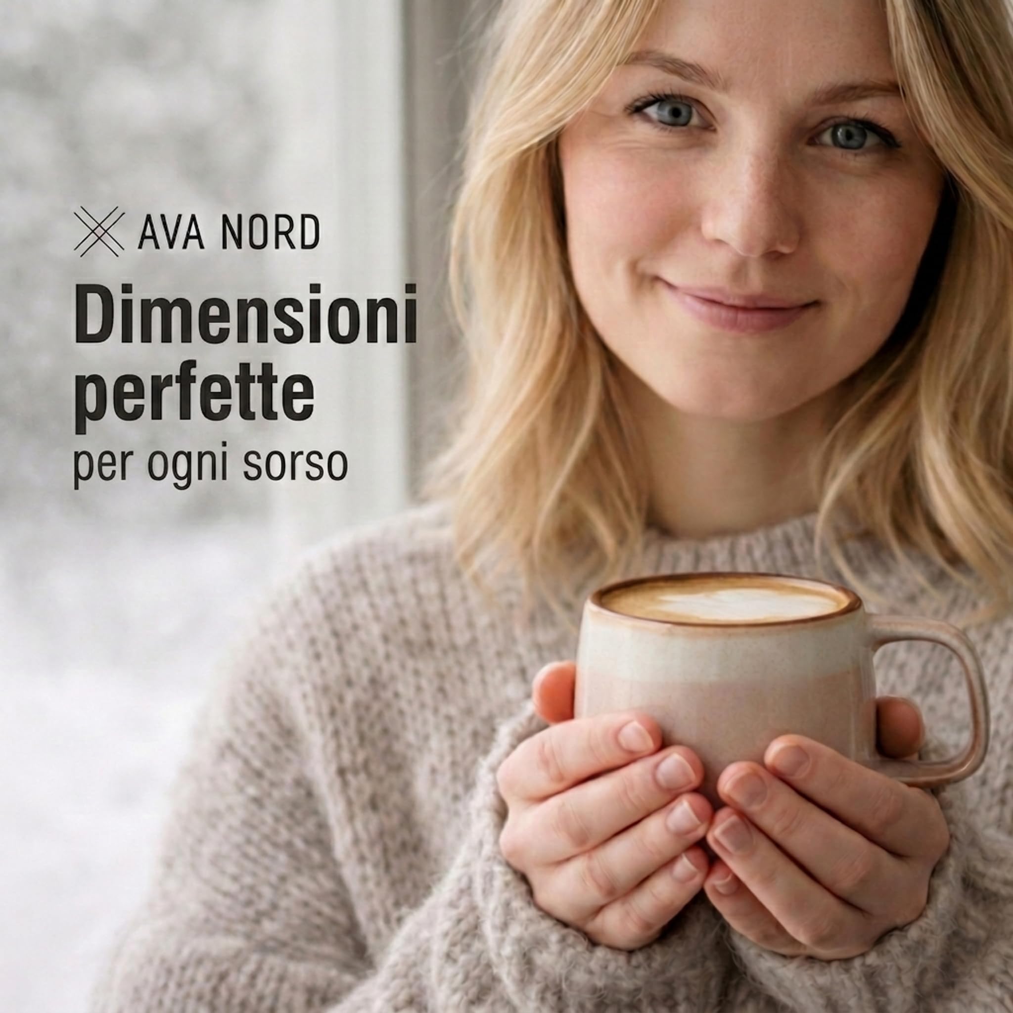 Ava Nord Gres Tazze da Caffè in Ceramica | Set di 4 | 340ml | Rose Sand | Senza Piombo, Atossico, Microonde e Lavastoviglie, Impugnatura Comoda, Design Nordico Elegante, Ideale per Cappuccino