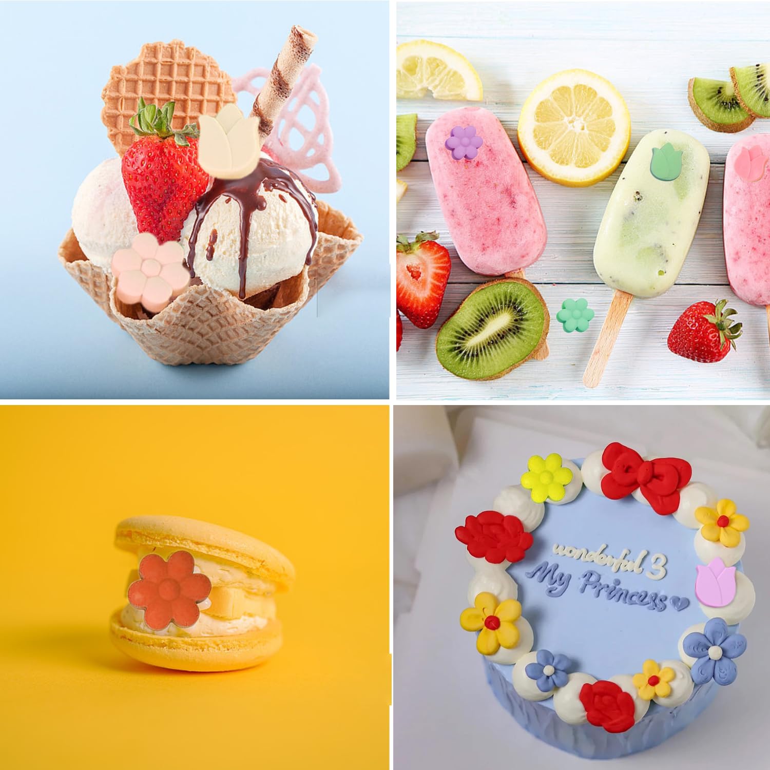 3 moldes de silicona para flores, moldes de chocolate y margaritas, moldes de silicona con forma de tulipán, moldes de caramelo con forma de tulipán, moldes de silicona para cubitos de hielo de flores
