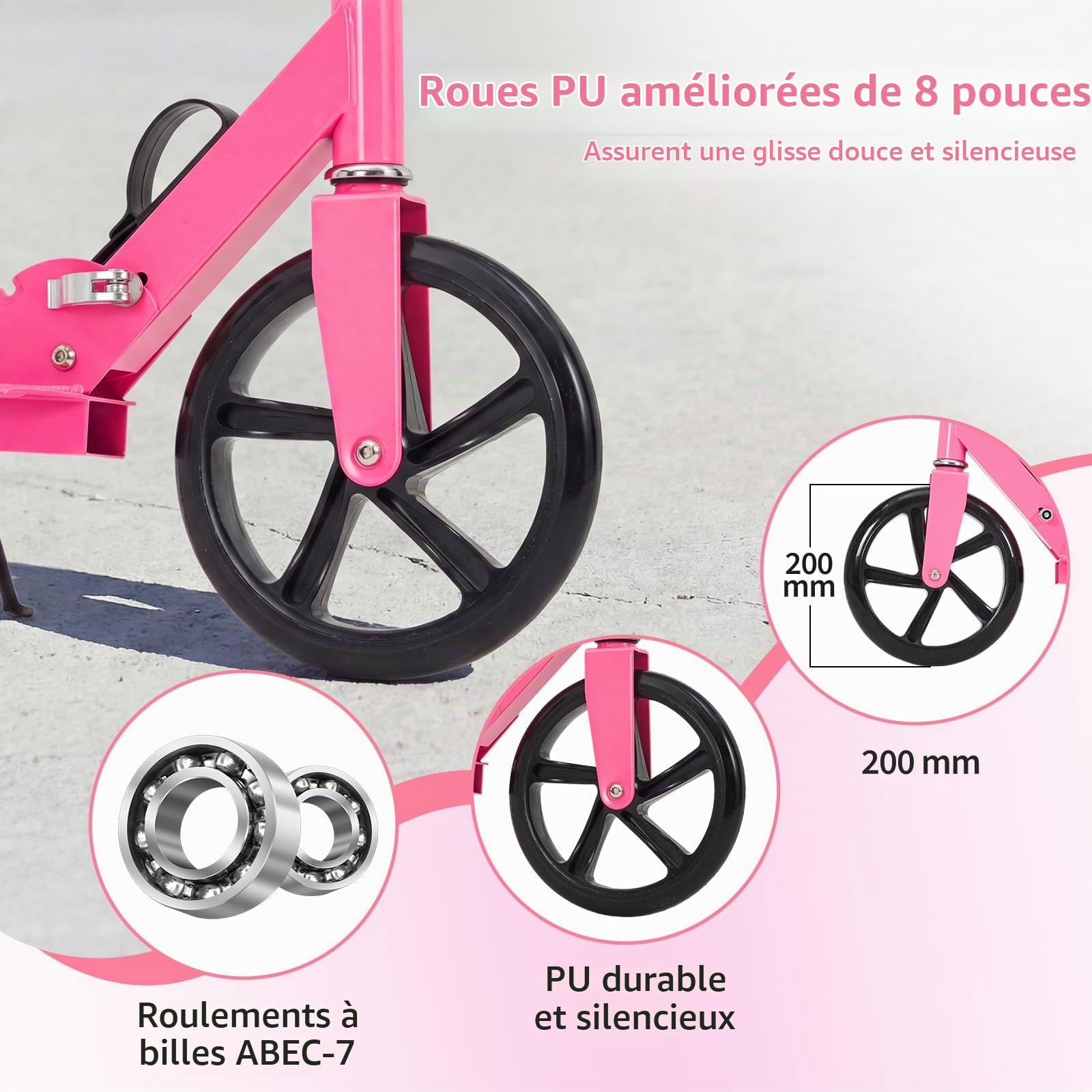 Garvee Trottinette Enfants Pliable à 2 Roues Grands, Trottinette Pliable Hauteur Réglable Scooter, Trottinette pour Filles Et Garçons, Scooter 6+ Ans