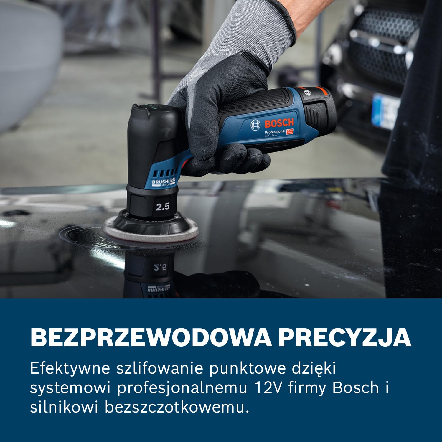 Bosch Professional 12V System Akumulatorowa szlifierka mimośrodowa GEX 12V-77 (zestaw: talerz oporowy 77 mm z mocowaniem na rzepy, klucz)