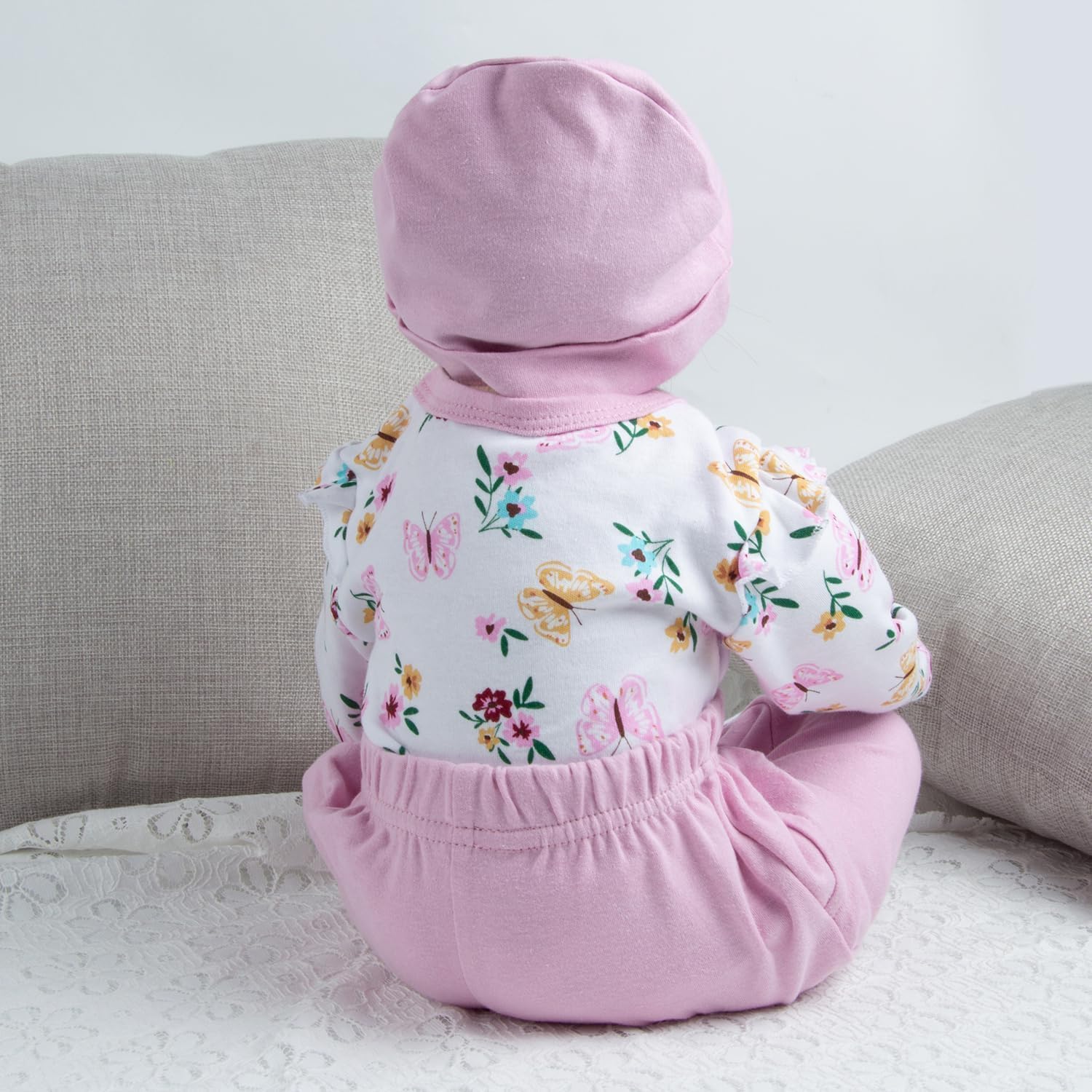 4 Pcs Reborn Baby Doll Clothes 20 Inch Girl Pink Outfit Accessories for 20-22 Inch Reborn Dolls Newborn Baby Flower Clothing Set