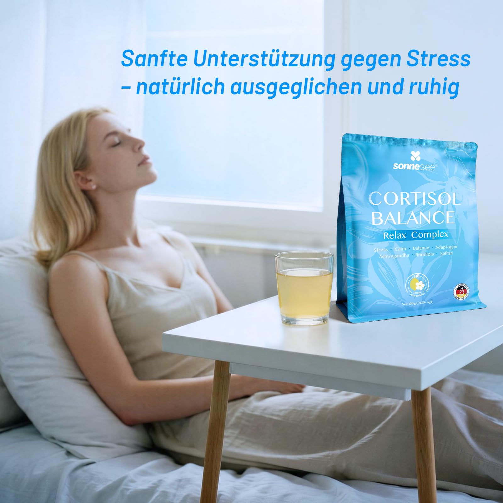 Cortisol Balance Support- Stress Adaptogen Pulver (Cortisol Cocktail) - Mit Ashwagandha Rhodiola GABA & L-Theanin – Zur Unterstützung der Nerven & Psyche – 150g Laborgeprüft in Deutschland