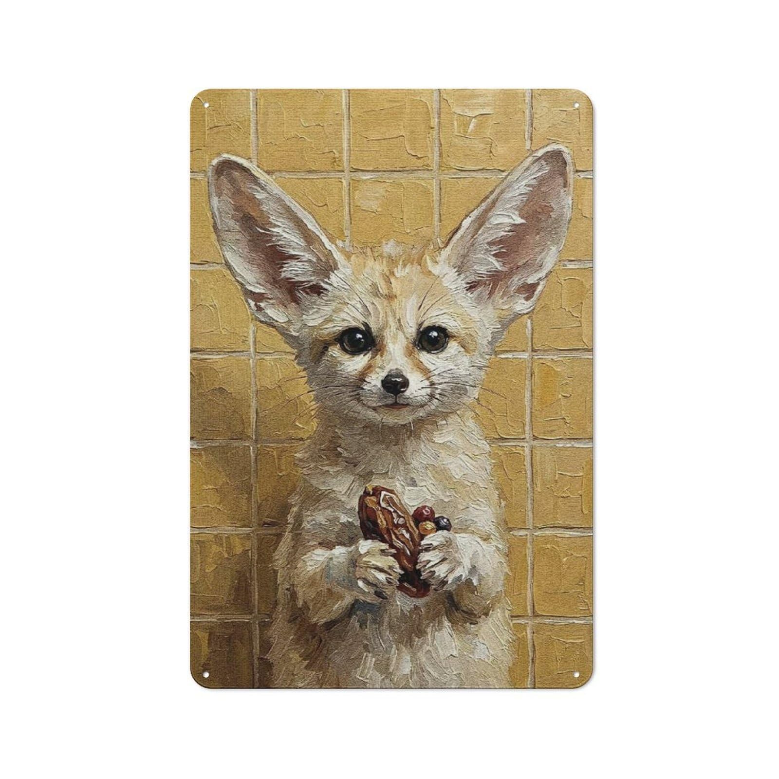 Junmoney Style-5 Rustic Metal Sign 30X20cm Featuring Fennec Fox With Date Painting For Hallway Wall, A Decorative Gift For A Newly Furnished Hallway