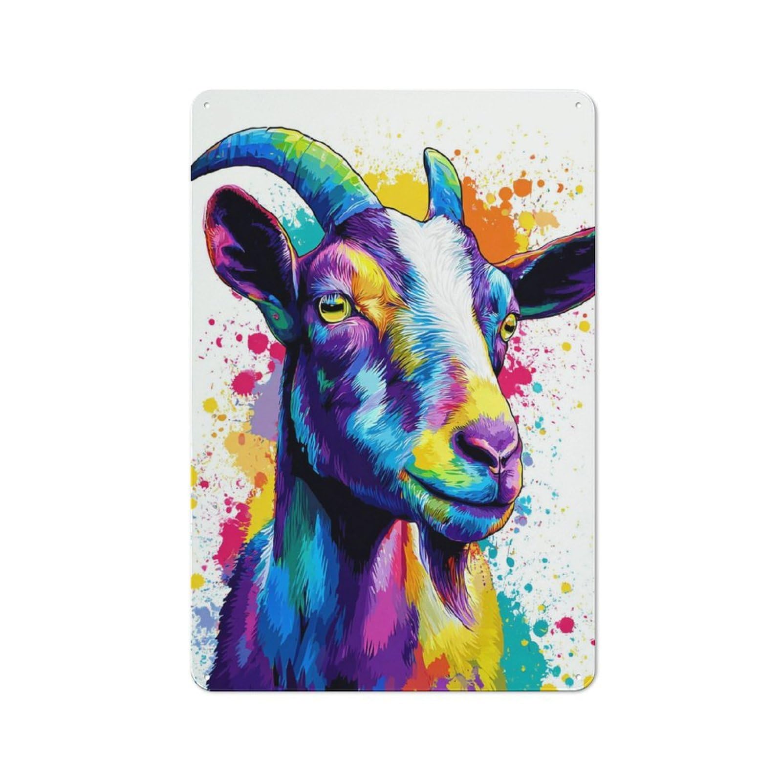 Junmoney Colorful Goat Art Print Metal Wall Sign 30X20cm Featuring For Bar Or Restaurant, For Themed Interiors In Bars And Restaurants
